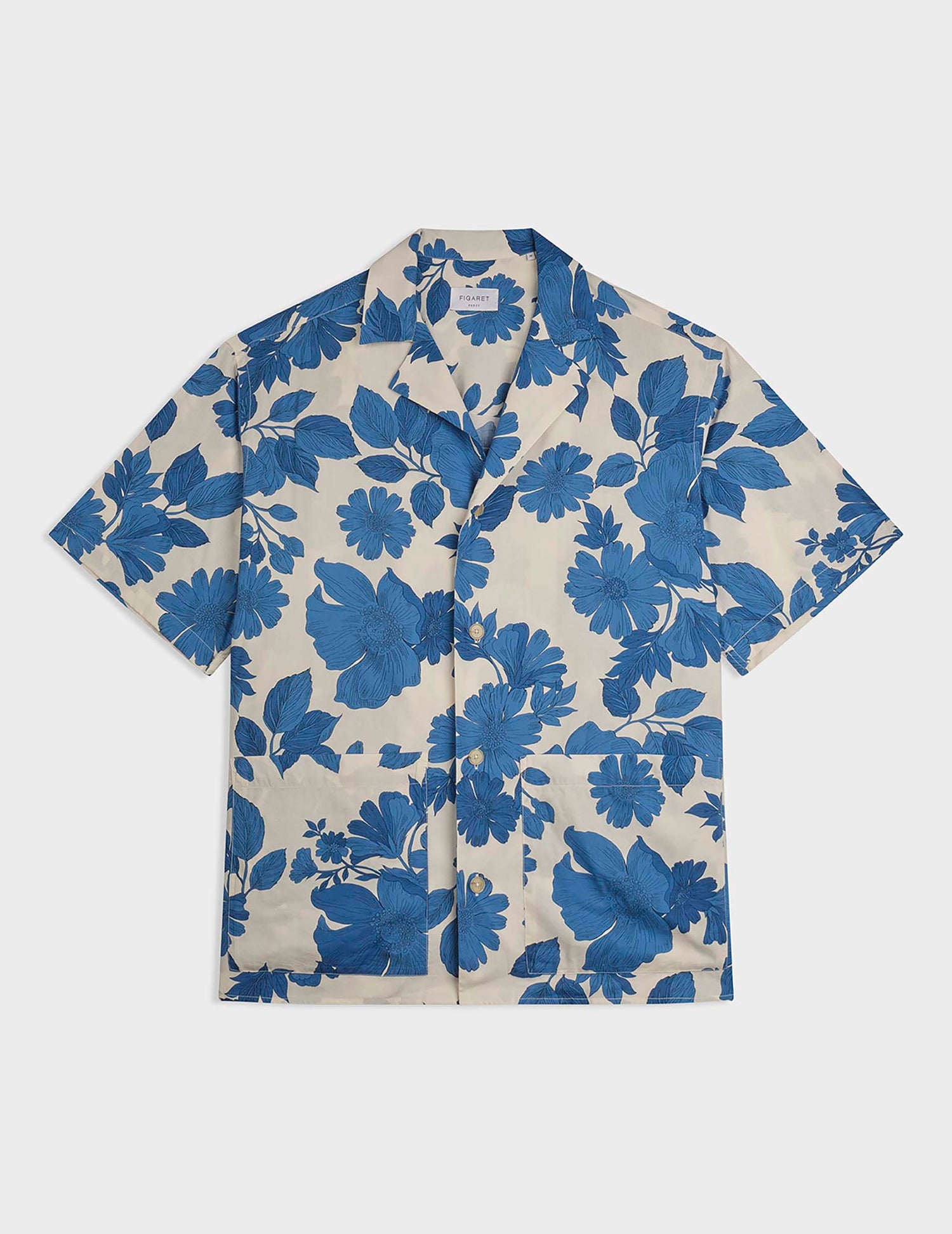 Short sleeve blue Lois shirt with print - cotton voile - Pyjamas Collar#4