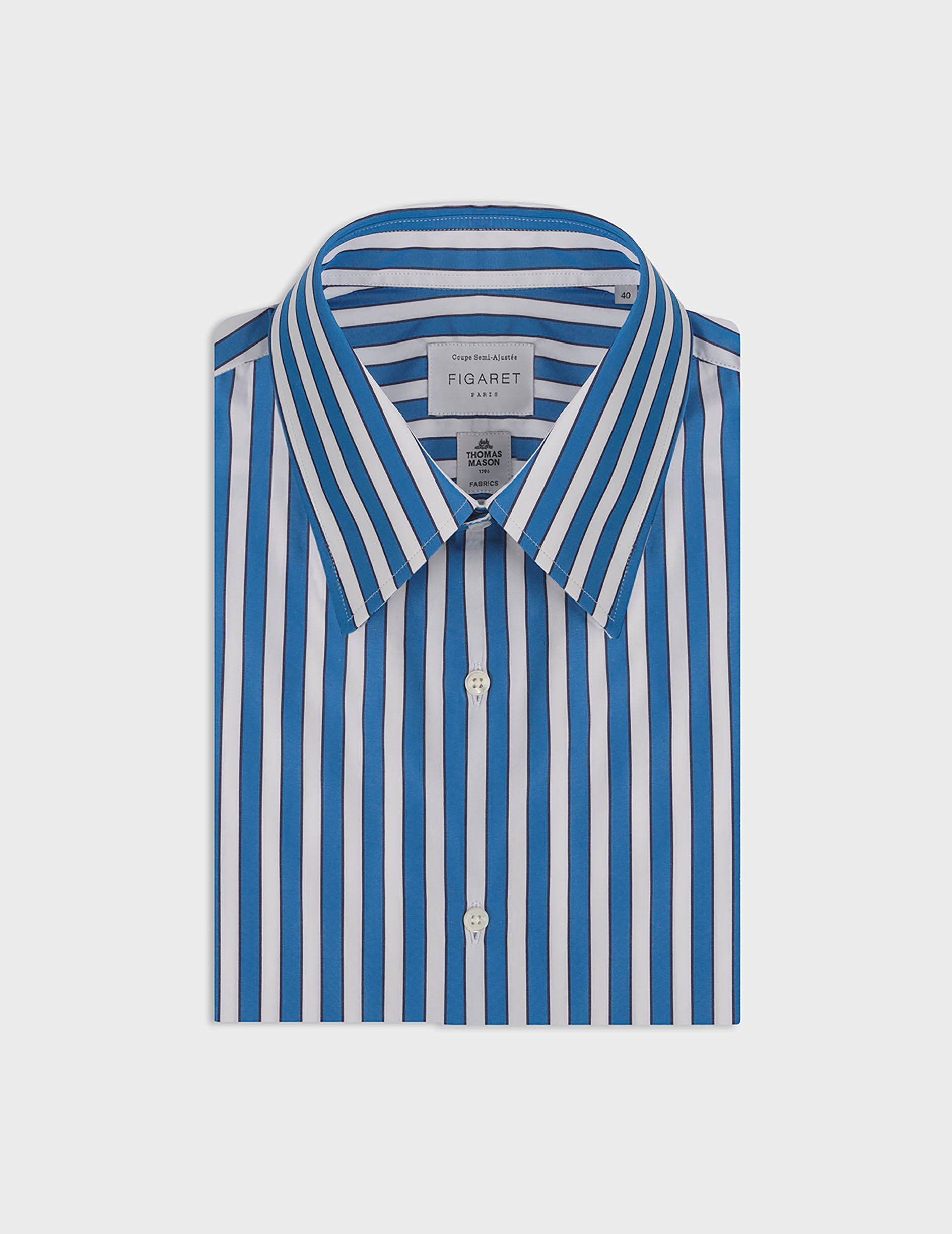 Blue striped semi-fitted shirt - Poplin - Prestigious Collar