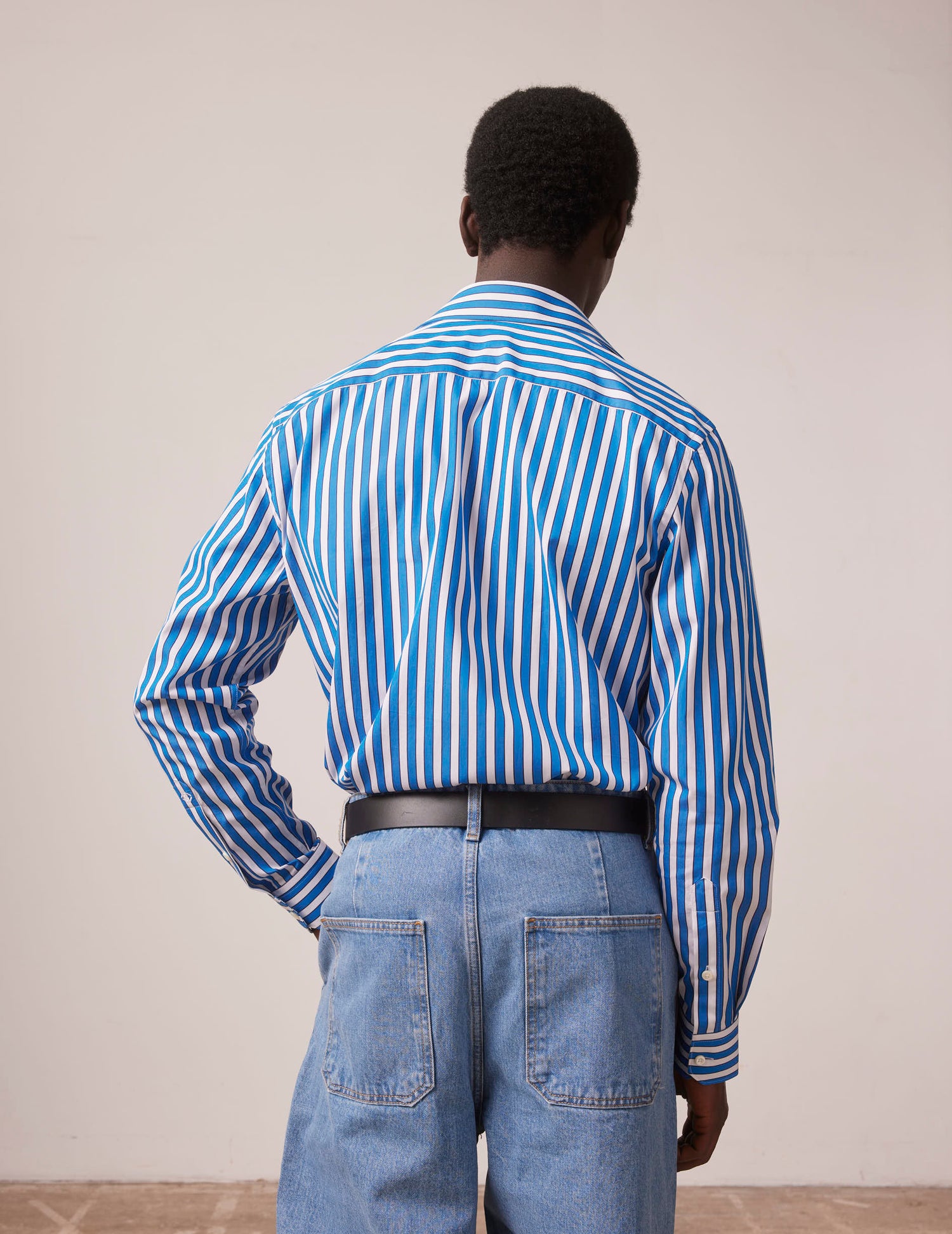 Blue striped semi-fitted shirt - Poplin - Prestigious Collar#4