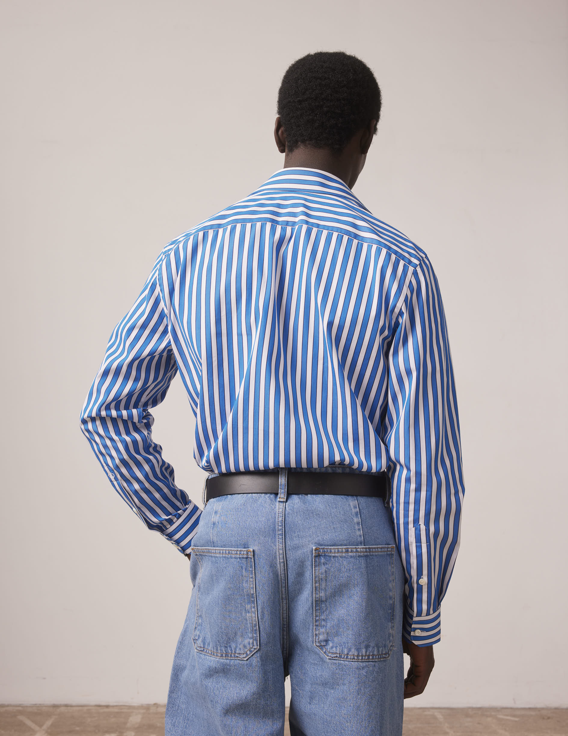 Blue striped semi-fitted shirt - Poplin - Prestigious Collar