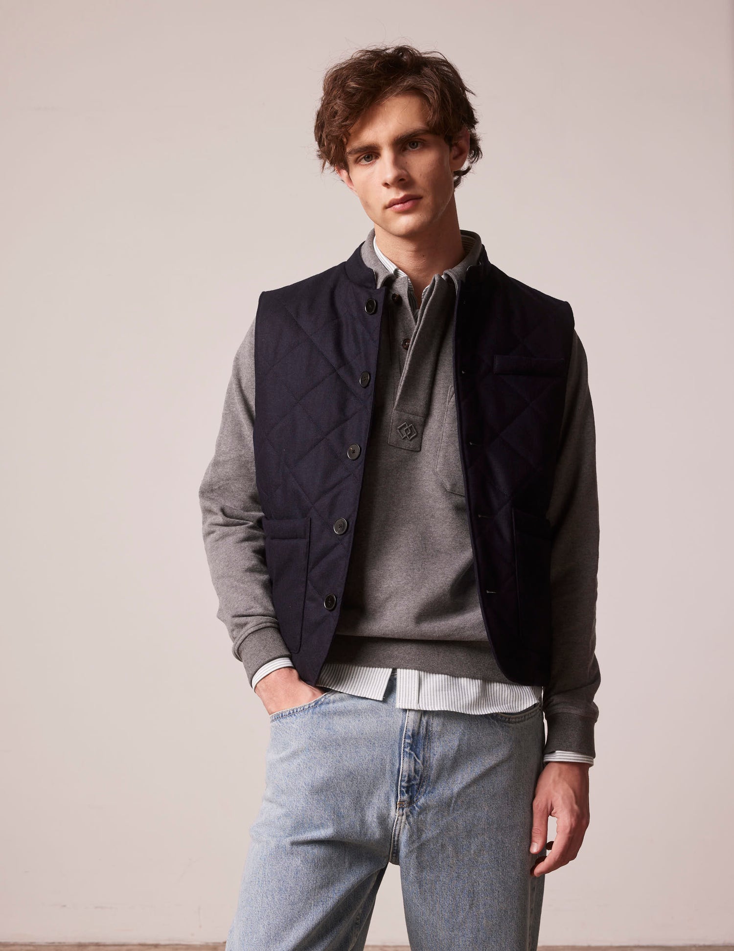 Navy blue Liam puffer jacket in wool-canvas