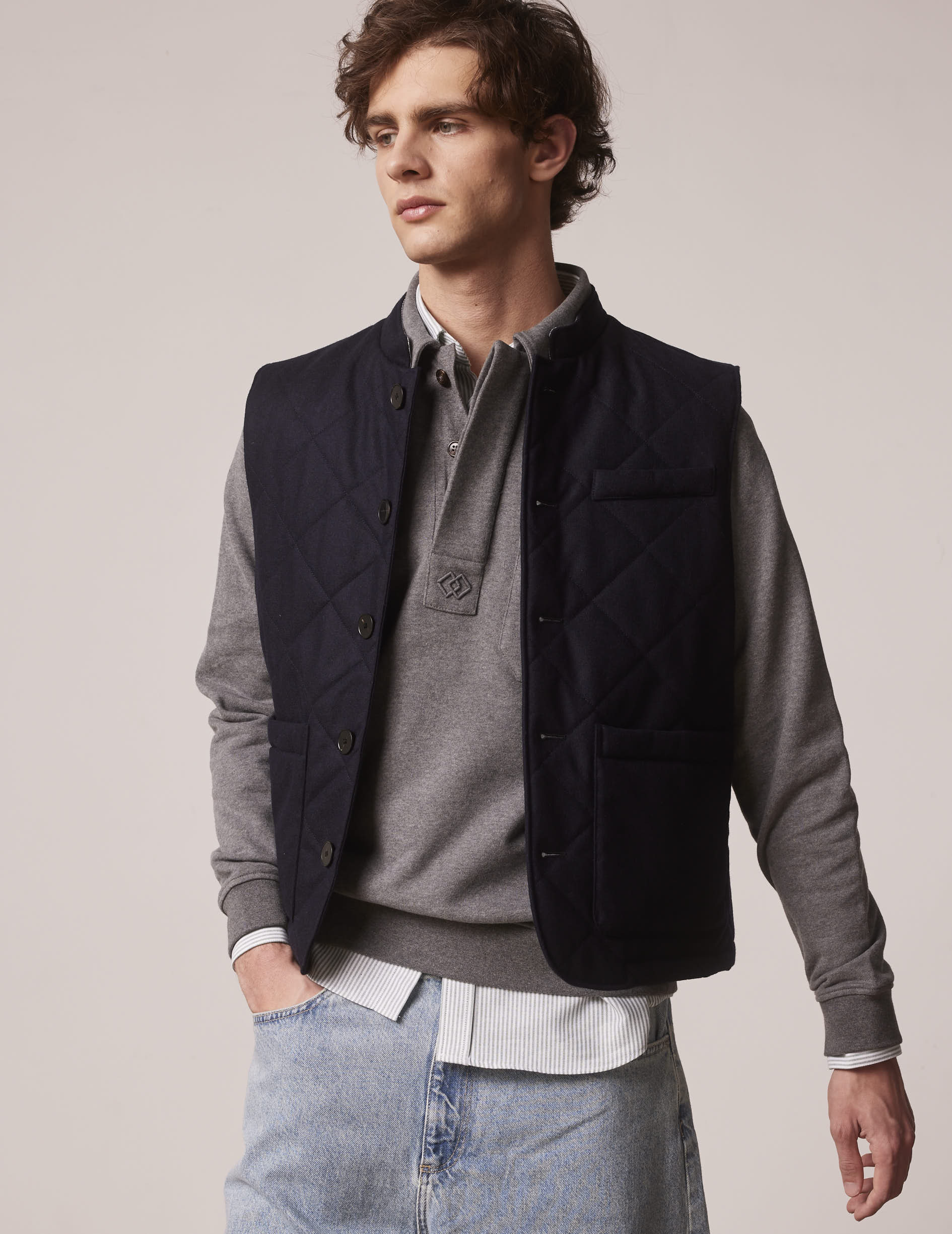 Navy blue Liam puffer jacket in wool-canvas