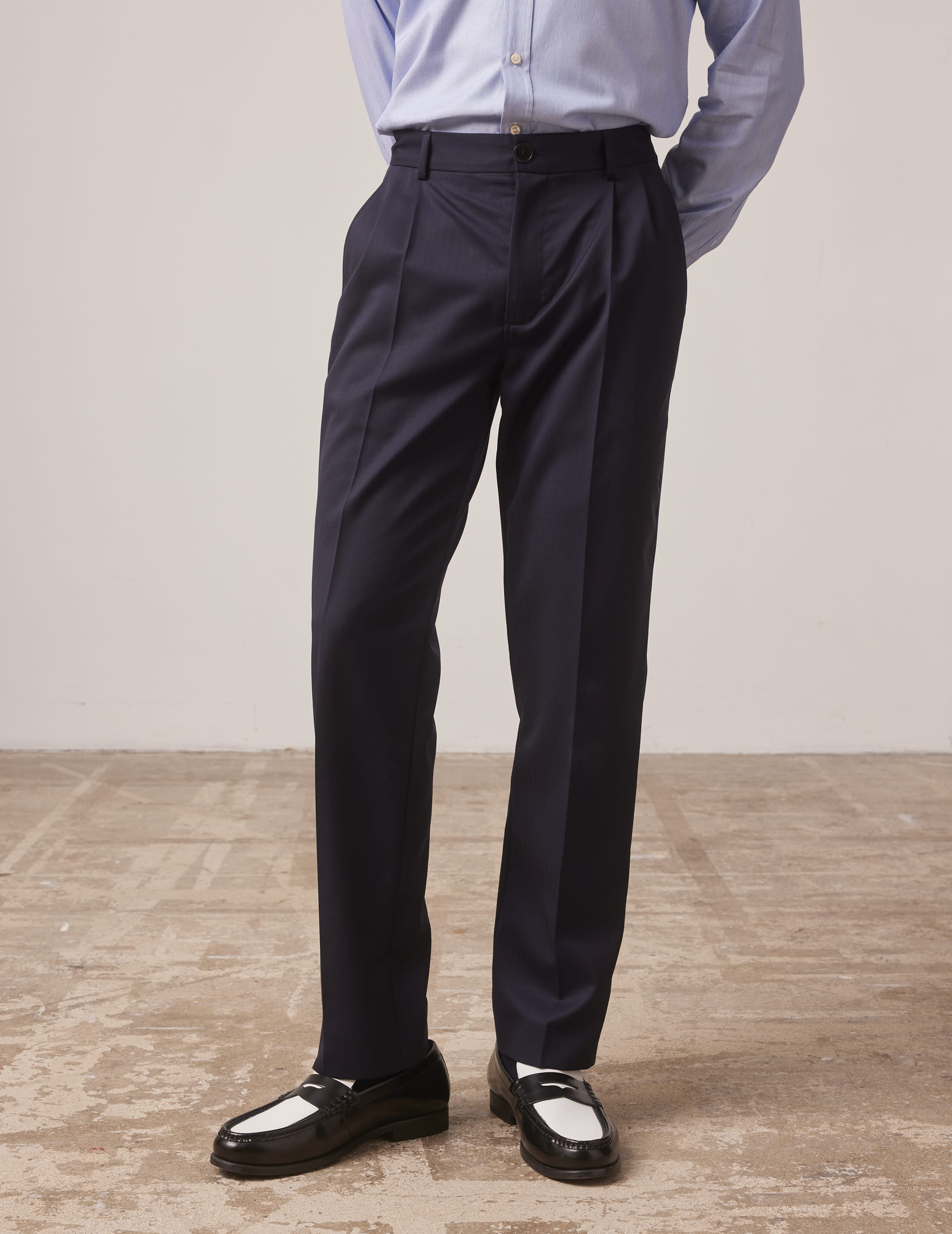 Navy blue wool Driss tailored pants