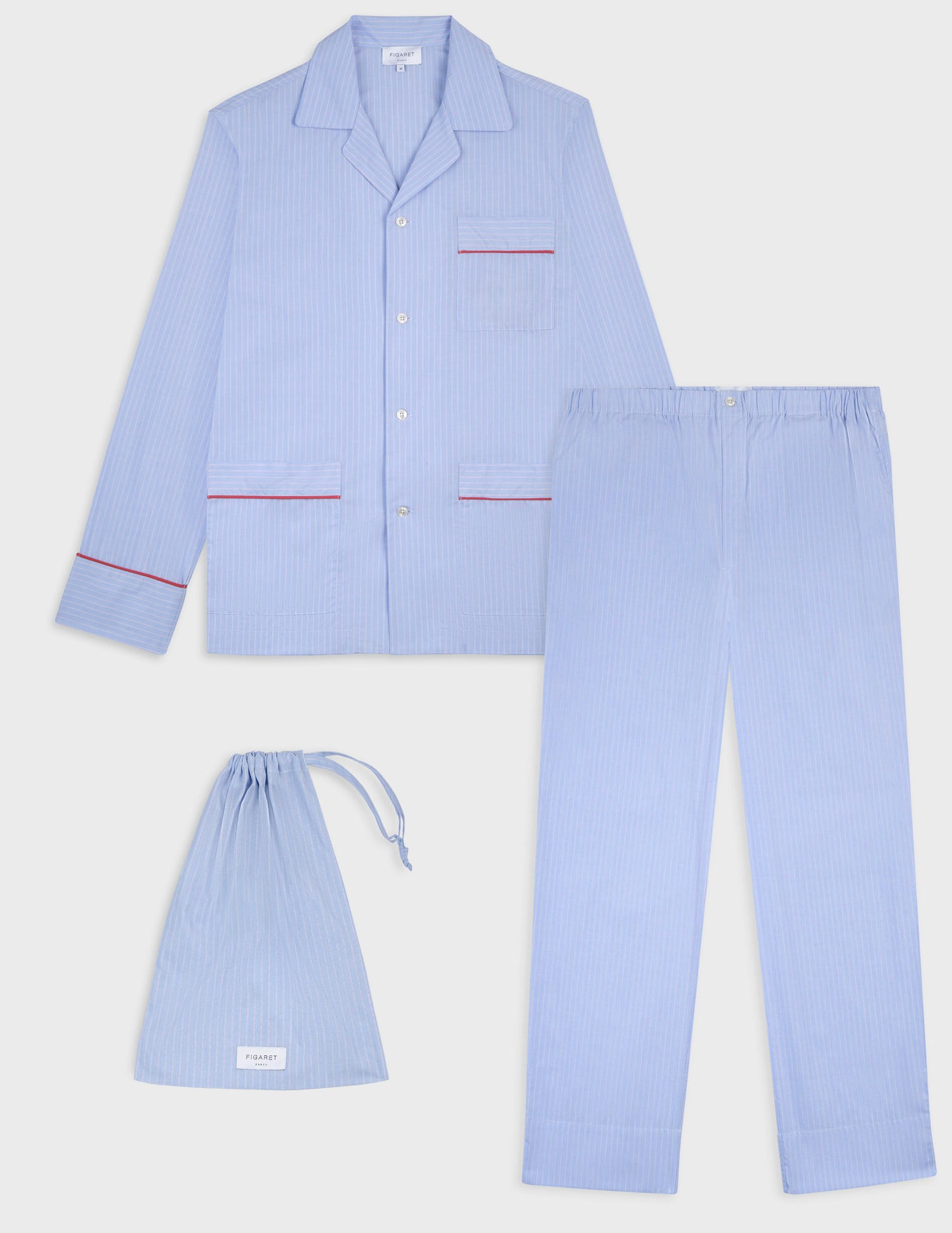 Louis pajamas in red striped poplin - Poplin