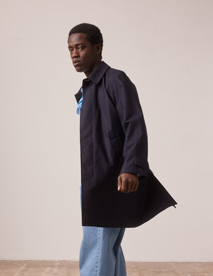 Hermano trench in navy blue wool-canvas