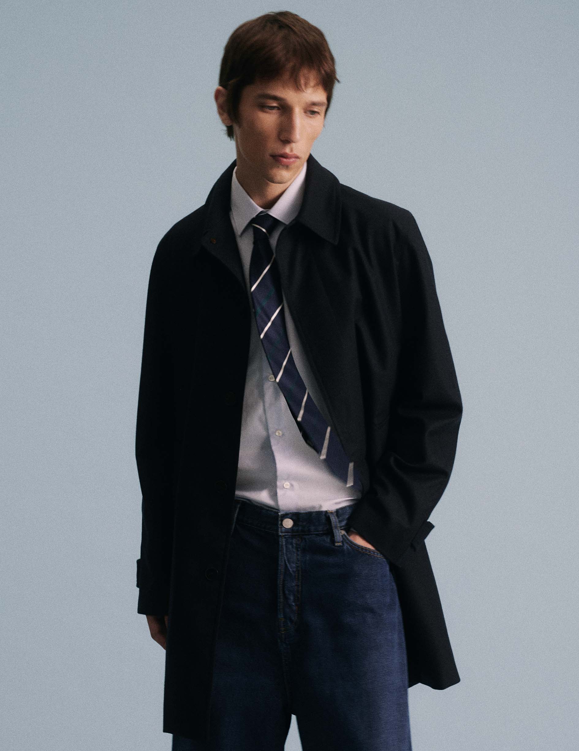 Hermano trench in navy blue wool-canvas