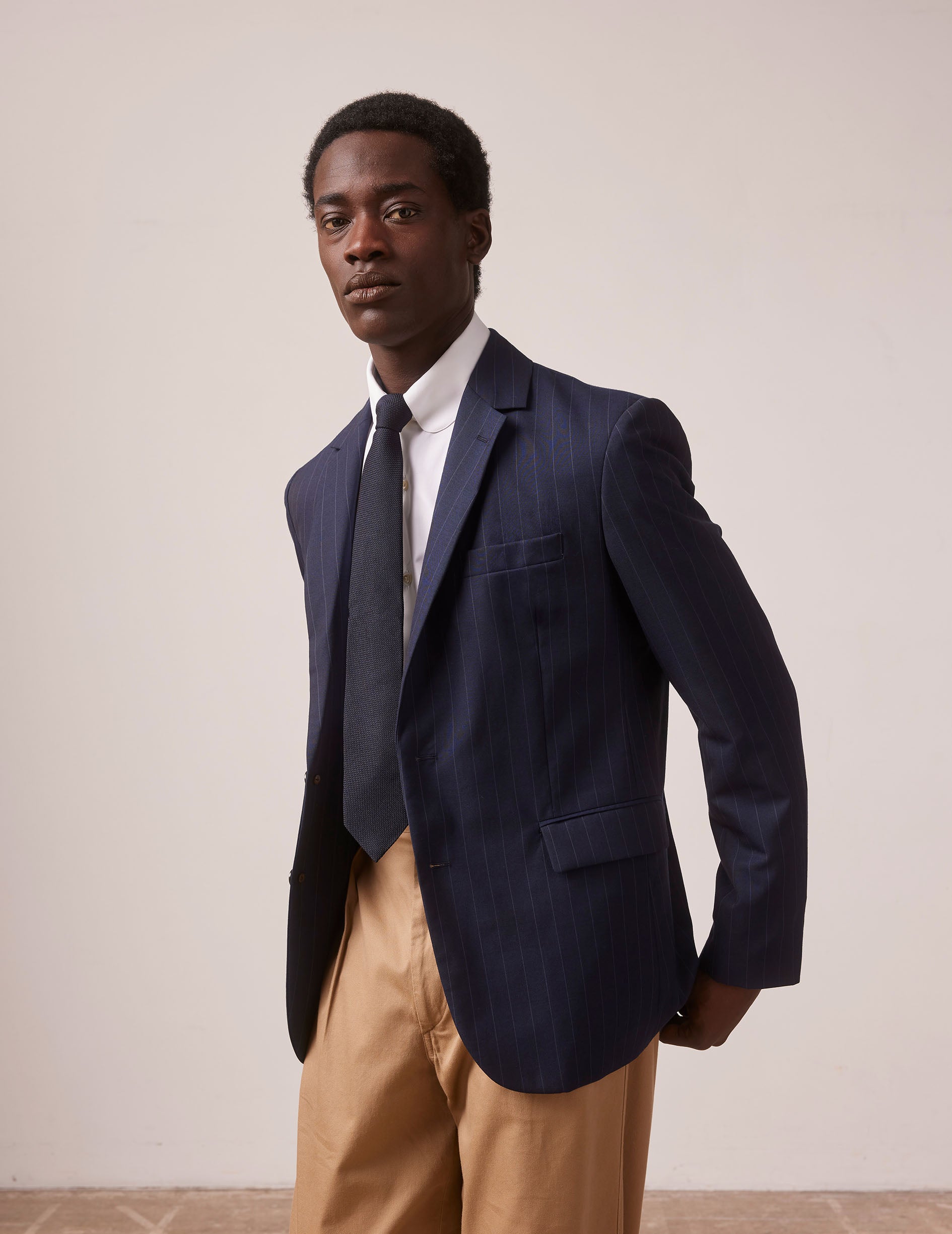 Navy blue striped Gabin blazer in wool-canvas