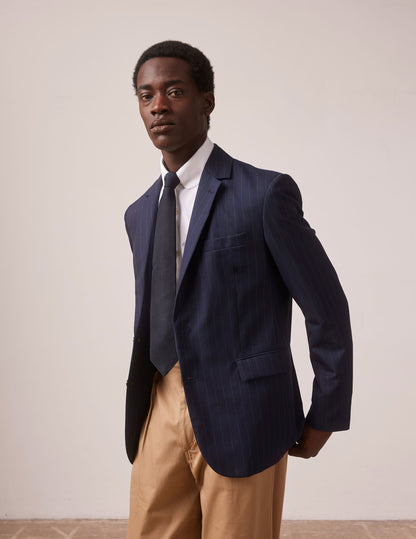 Gabin blazer in navy blue striped wool-canvas