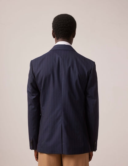 Gabin blazer in navy blue striped wool-canvas