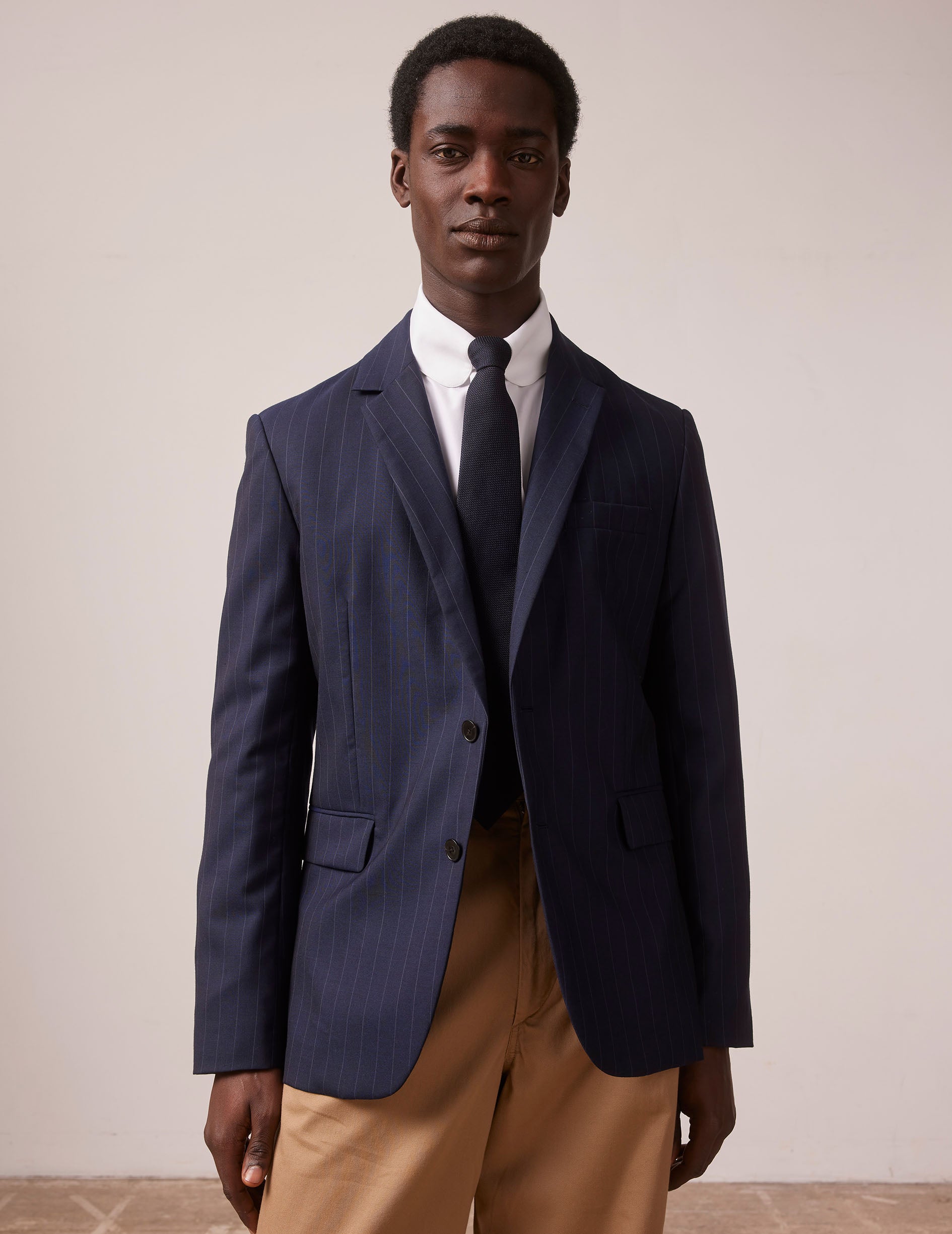 Gabin blazer in navy blue striped wool-canvas