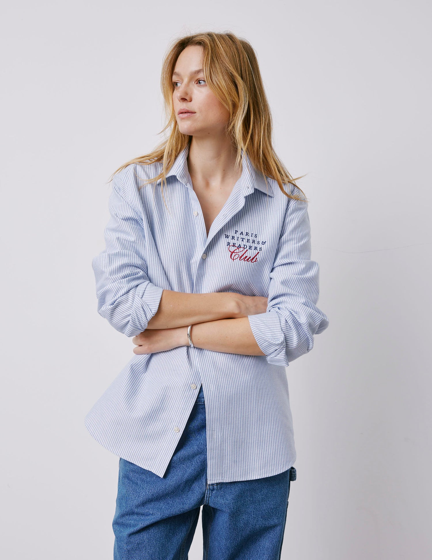 Blue Messy Nessy embroidered Club striped shirt - Oxford - Figaret Collar#4