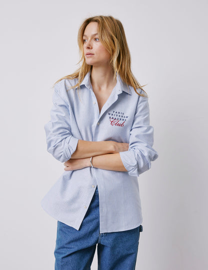 Blue Messy Nessy embroidered Club striped shirt