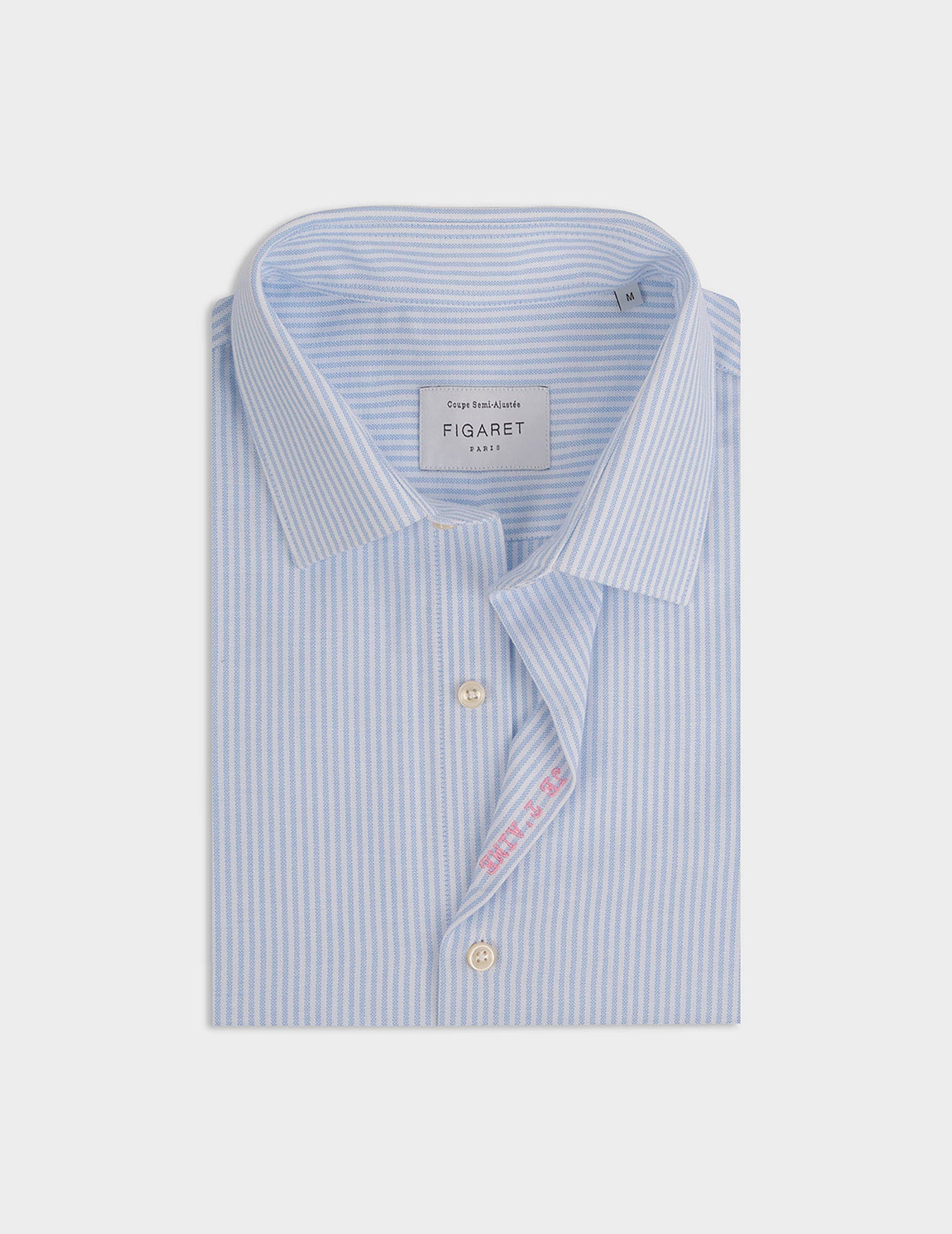 Blue striped mixed "Je t'aime" shirt - Oxford - Figaret Collar#6