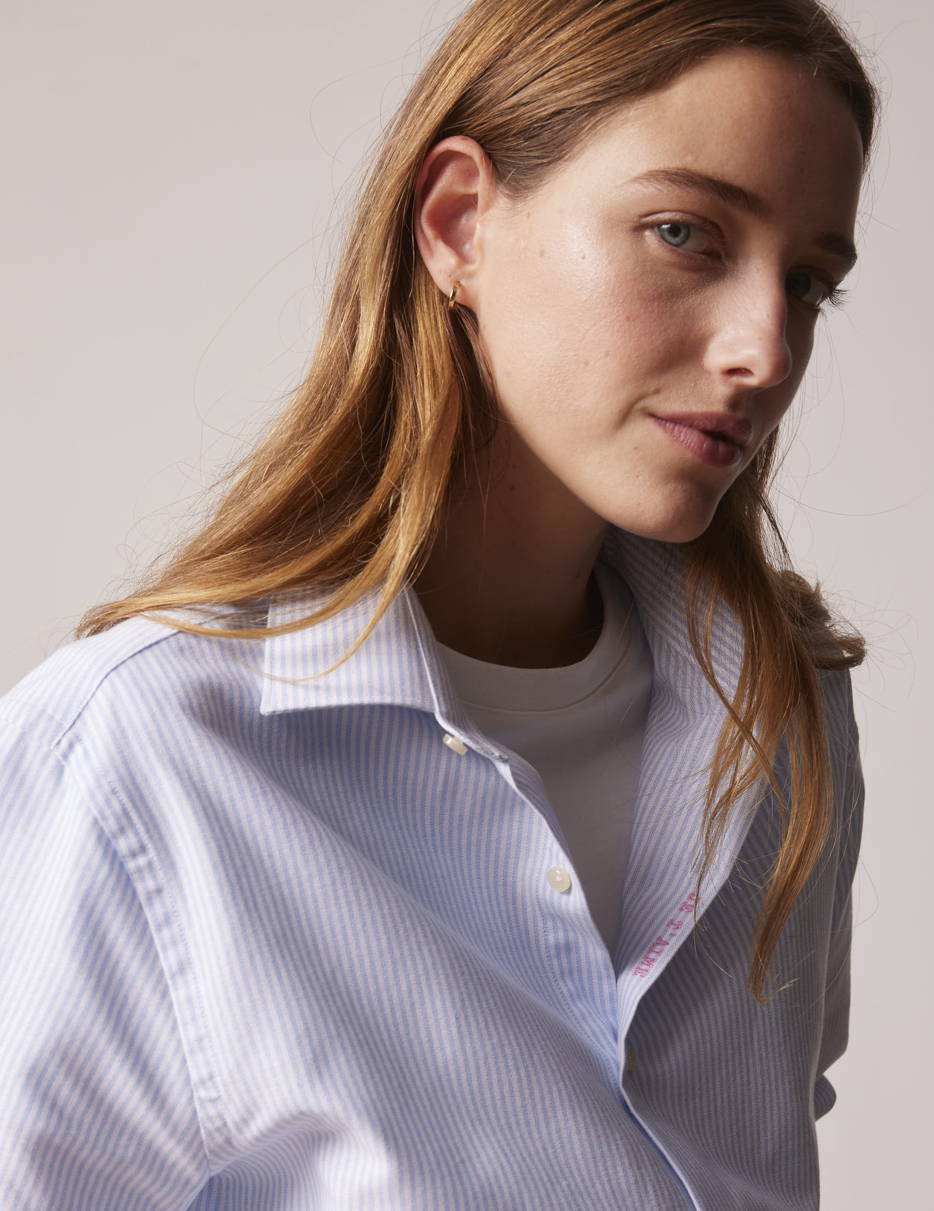 Blue striped mixed "Je t'aime" shirt - Oxford - Figaret Collar