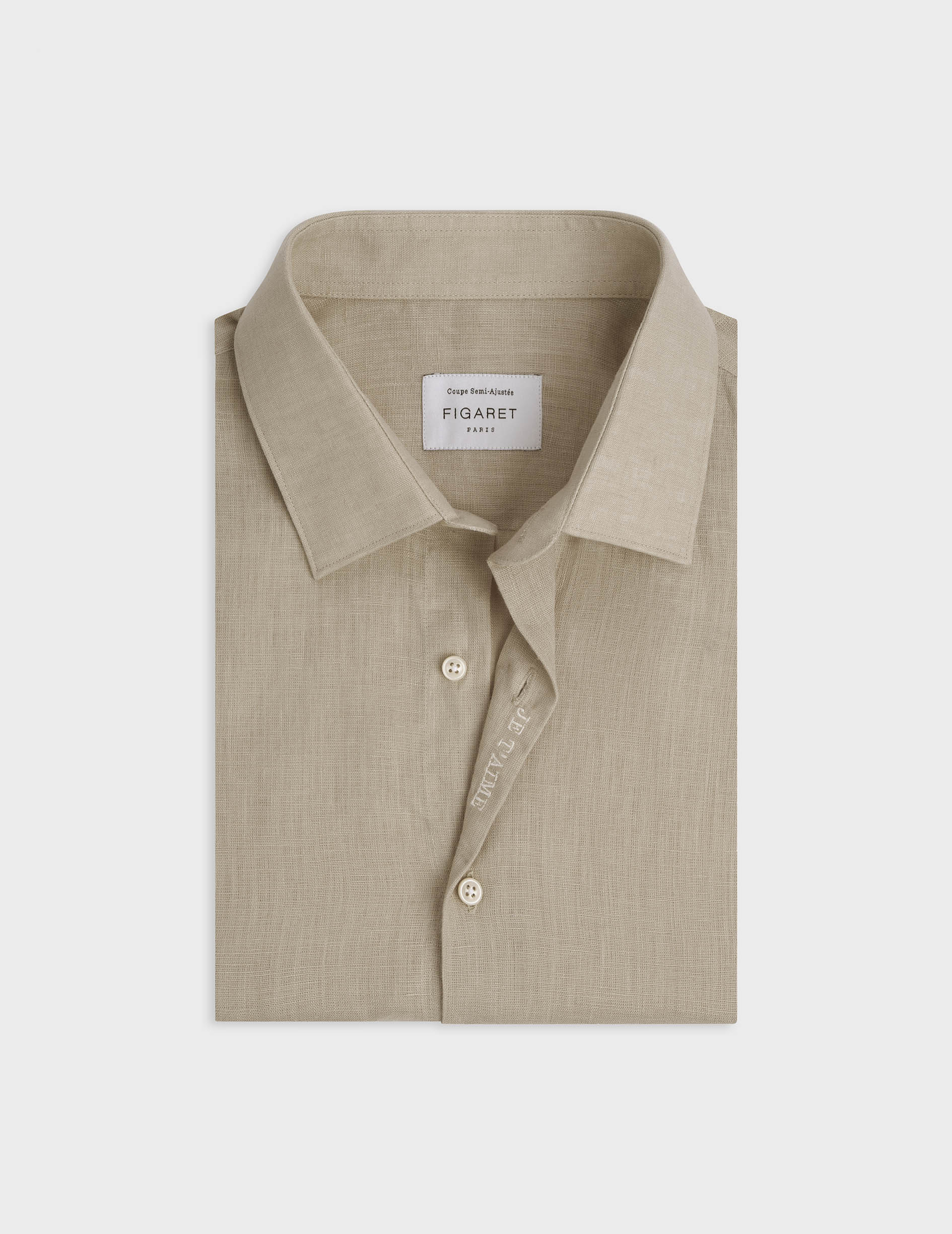 Beige linen mixed "Je t'aime" shirt - Linen - Figaret Collar
