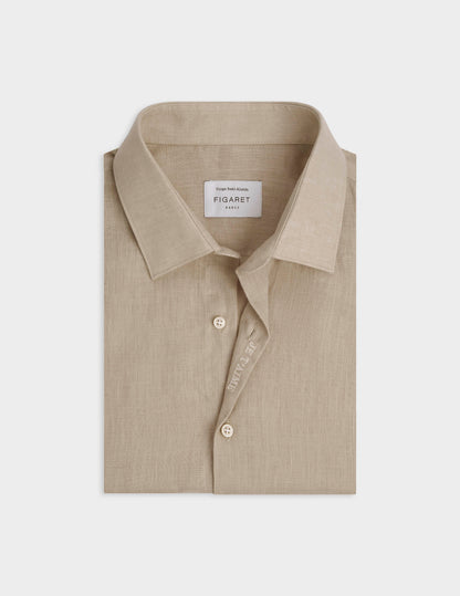 Beige linen mixed "Je t'aime" shirt