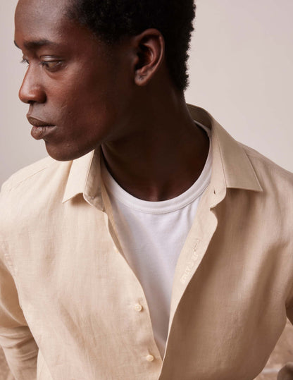 Beige linen mixed "Je t'aime" shirt