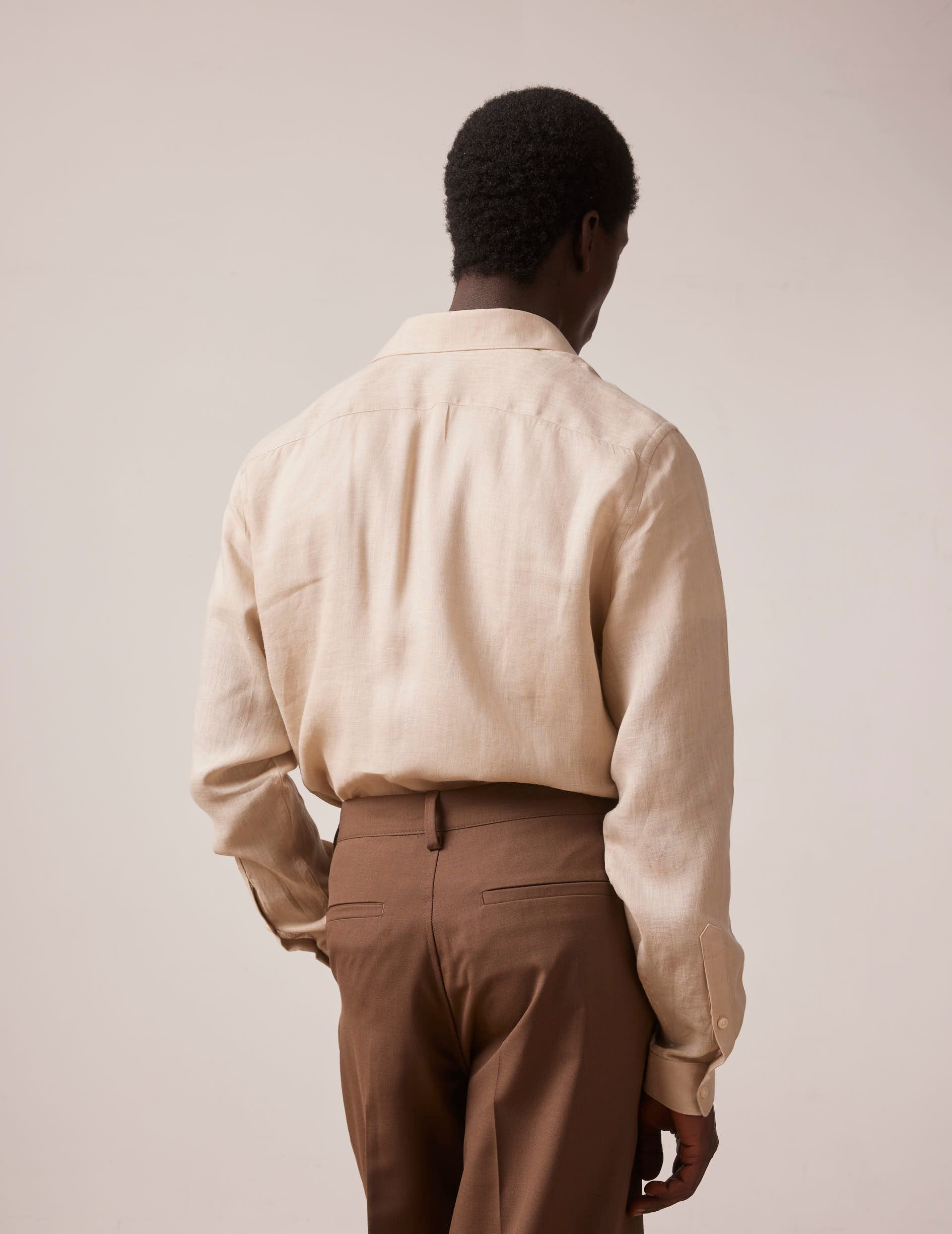 Beige linen mixed "Je t'aime" shirt - Linen - Figaret Collar