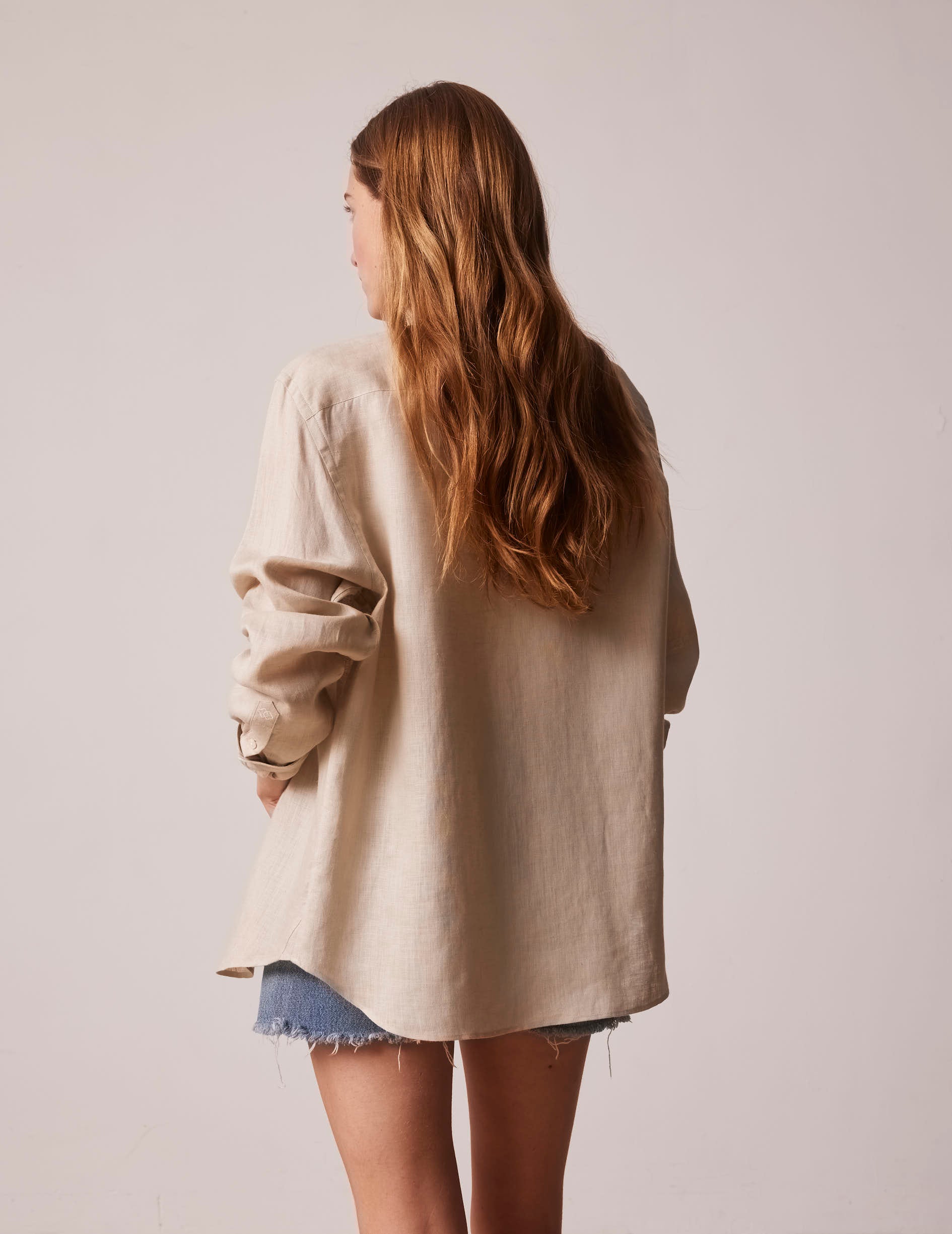 Beige linen mixed "Je t'aime" shirt - Linen - Figaret Collar