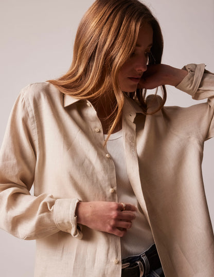 Beige linen mixed "Je t'aime" shirt