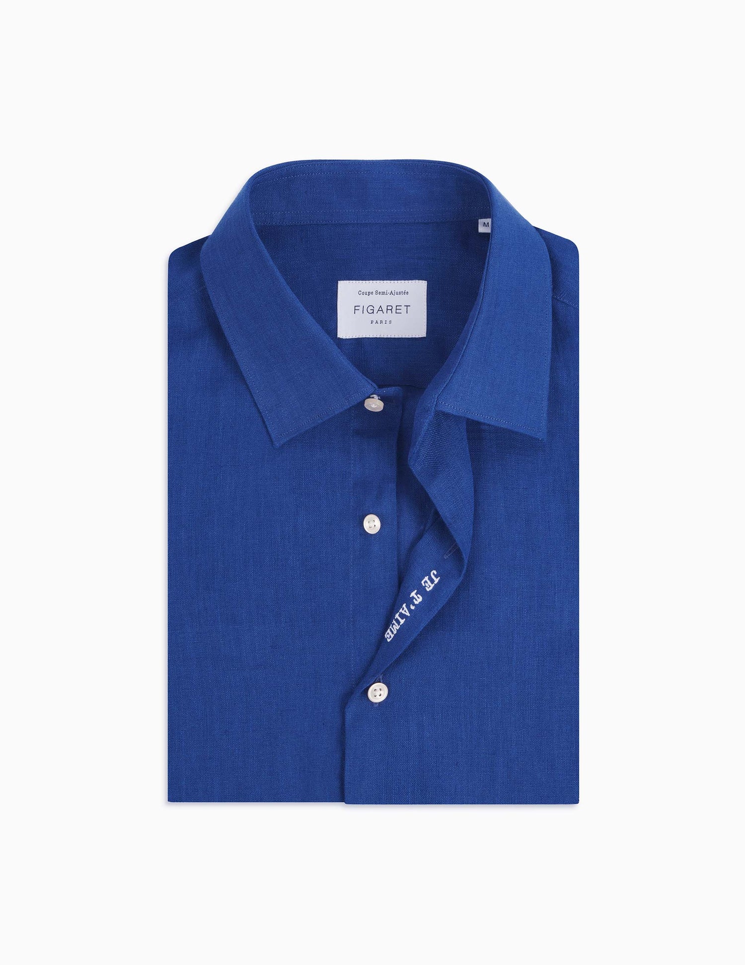 Blue linen mixed "Je t'aime" shirt - Linen - Figaret Collar#8