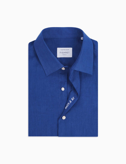 Blue linen mixed "Je t'aime" shirt