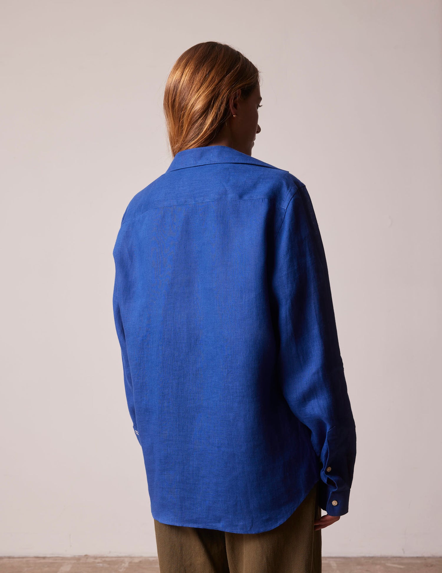 Blue linen mixed "Je t'aime" shirt - Linen - Figaret Collar#3