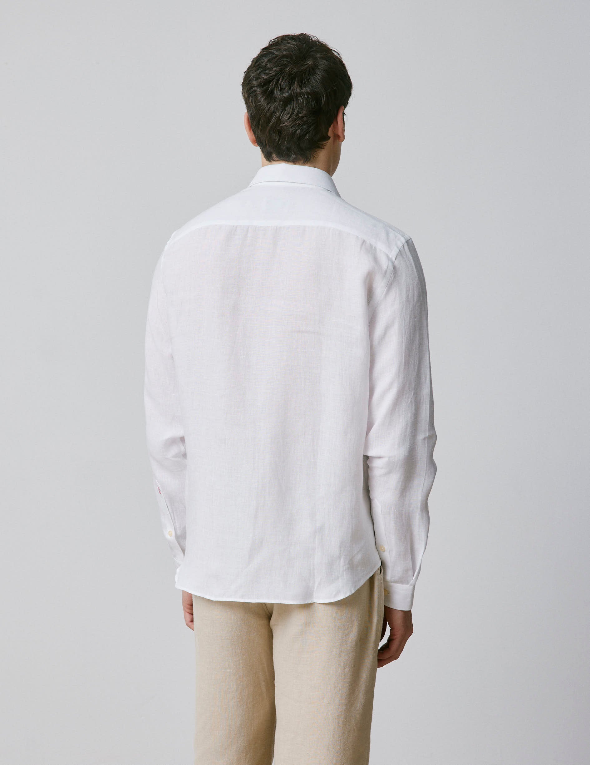 Unisex White linen "Je t'aime" shirt - Linen - Figaret Collar
