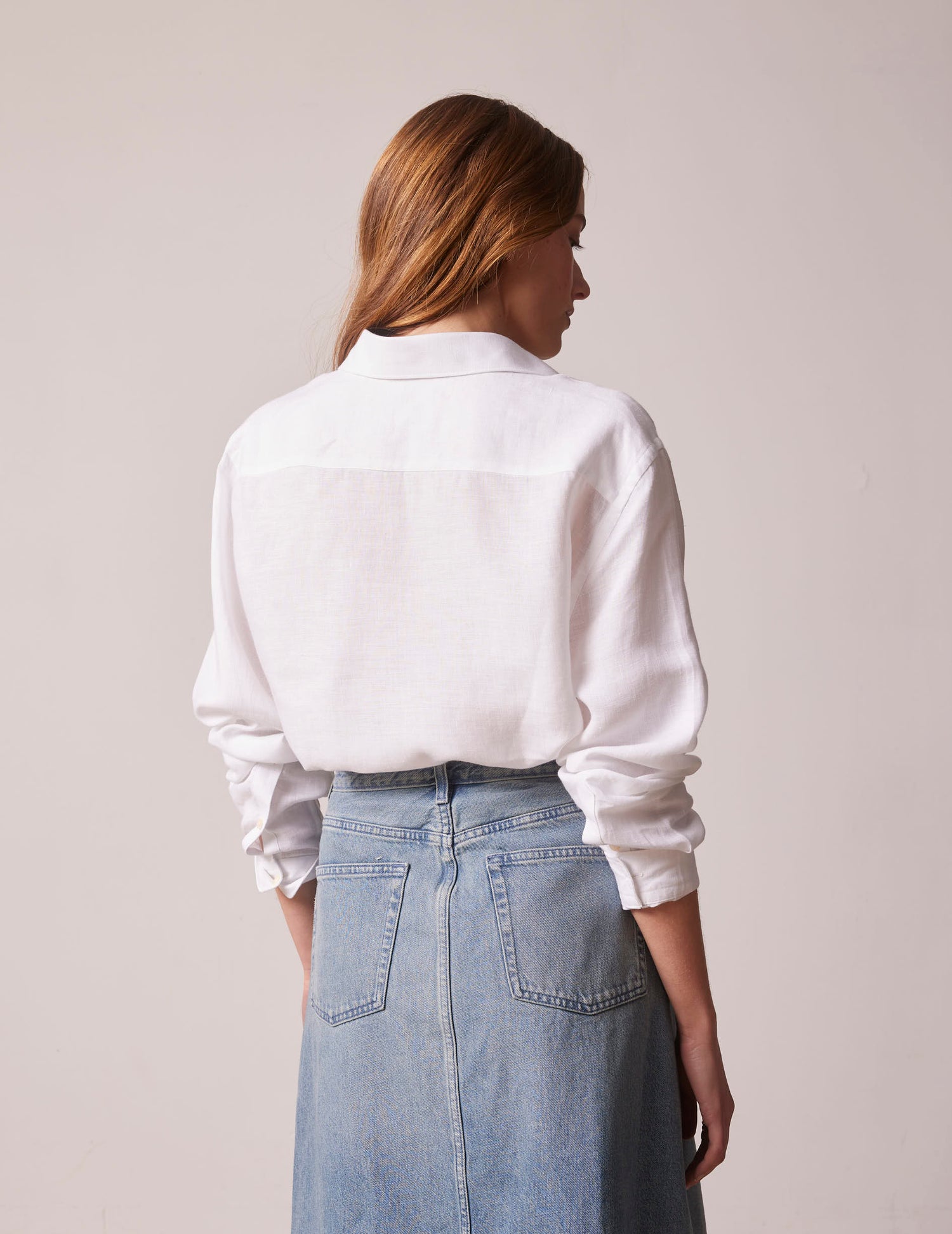 White linen mixed "Je t'aime" shirt - Lin - Figaret Collar#4