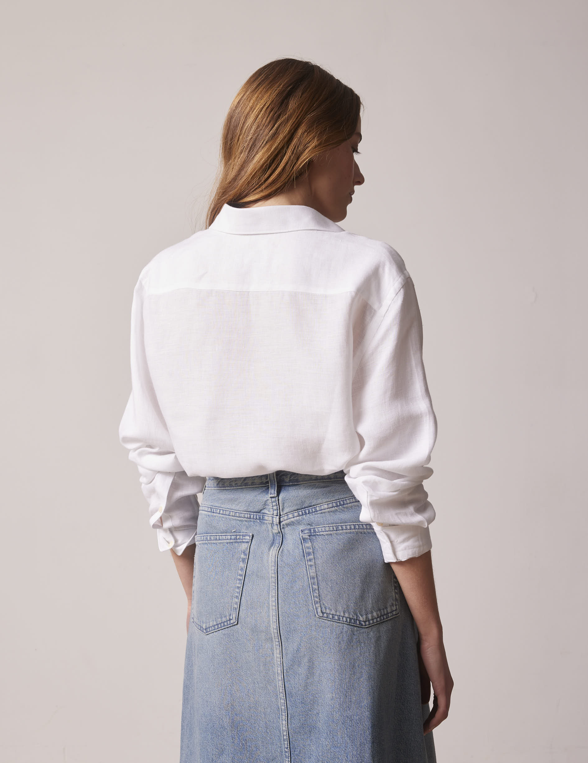 White linen mixed "Je t'aime" shirt - Lin - Figaret Collar