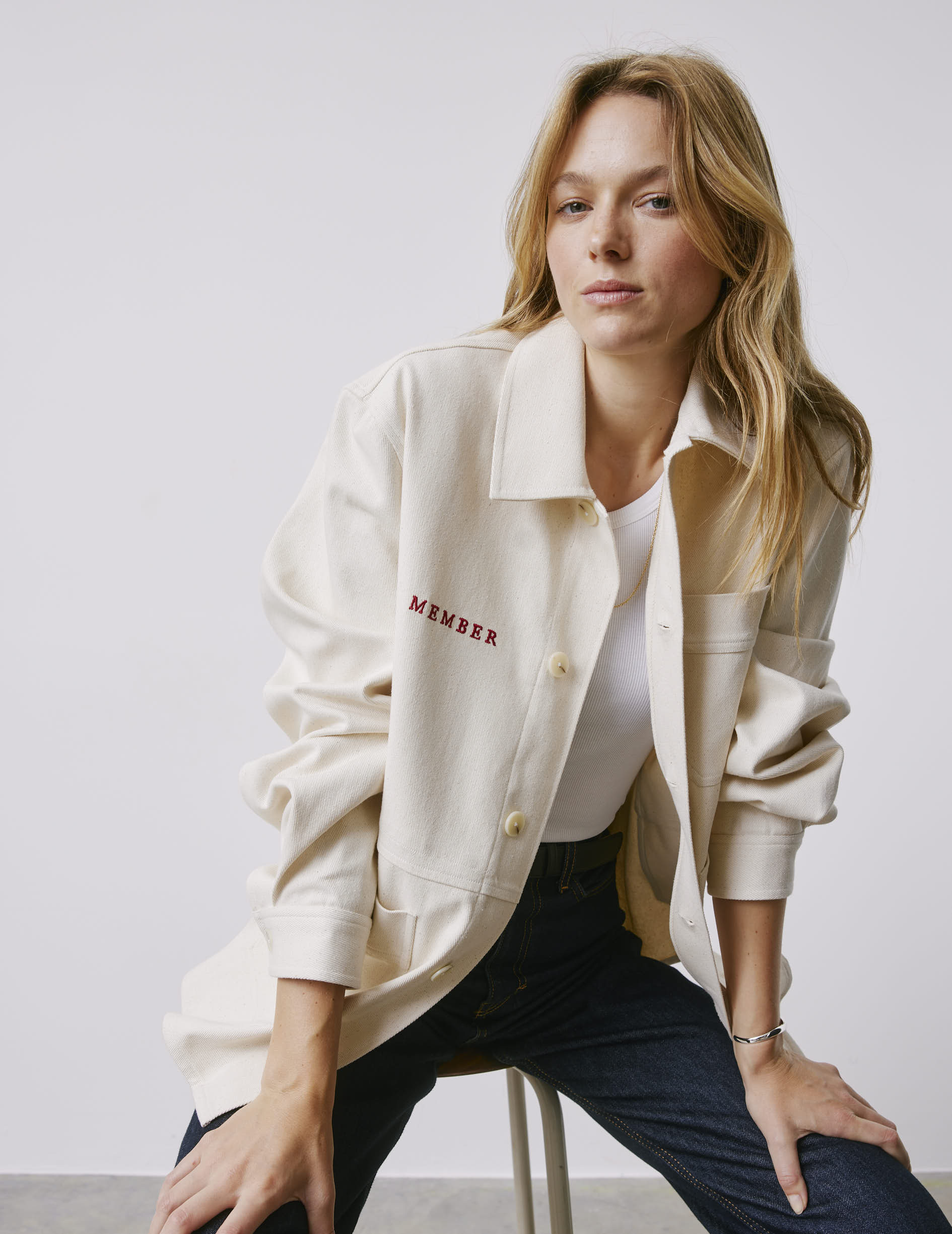 Messy Nessy embroidered cotton overshirt - Twill - Shirt Collar