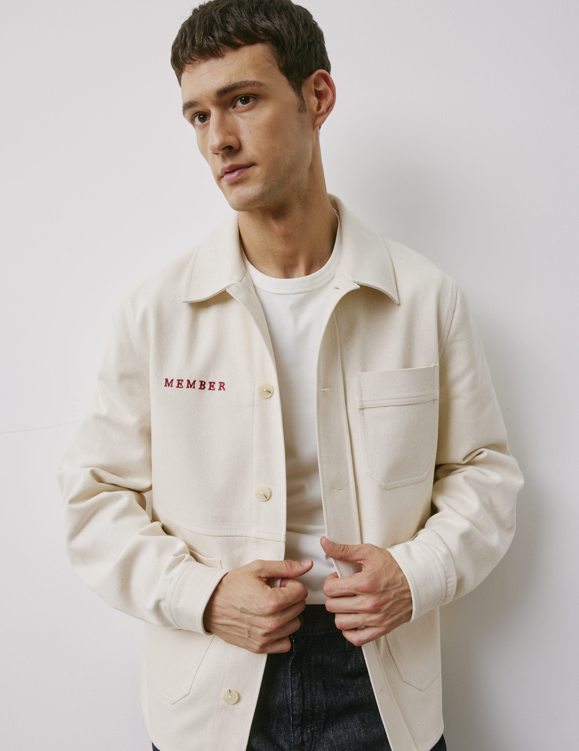 Messy Nessy embroidered cotton overshirt - Twill - Shirt Collar