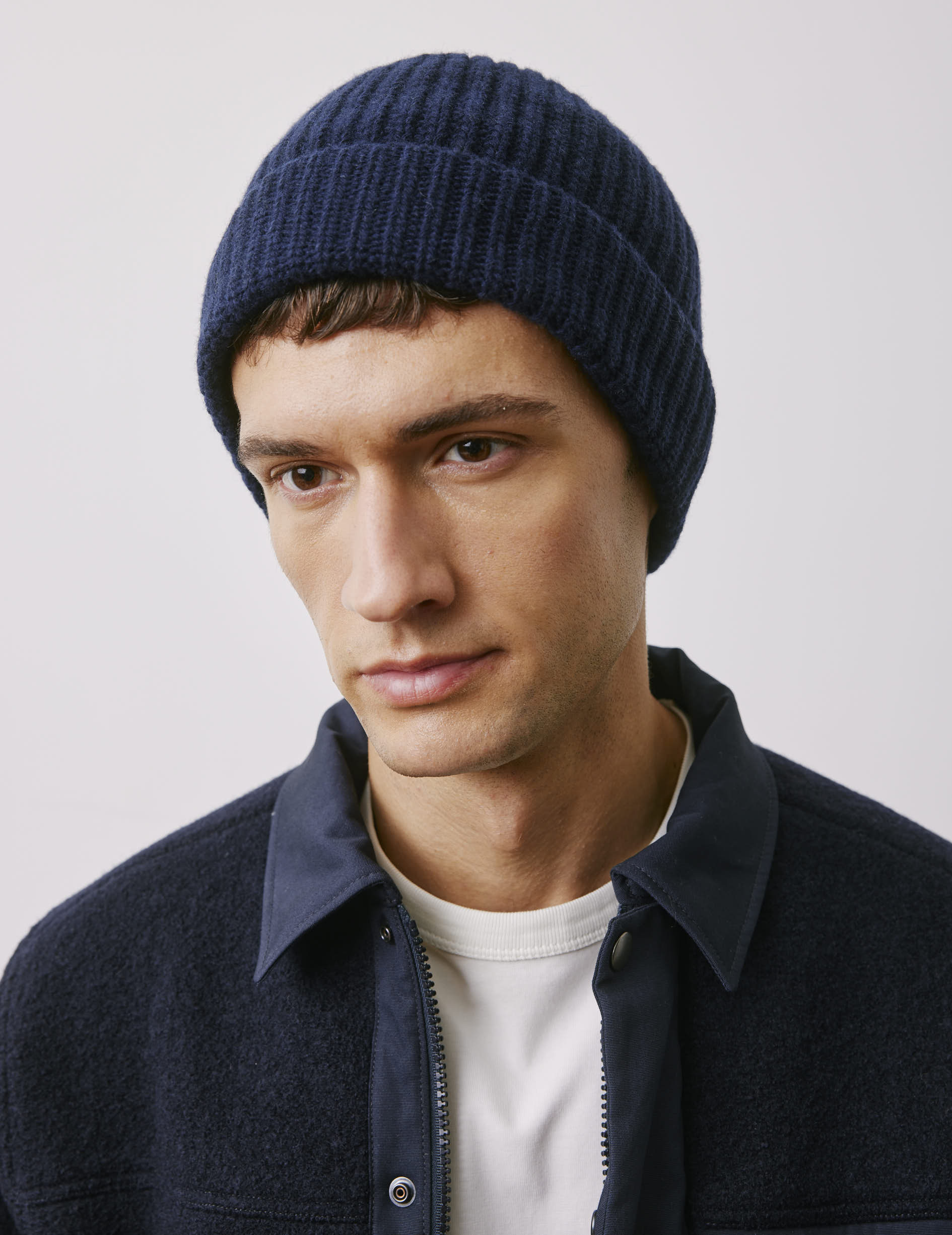 Navy wool and cashmere beanie
