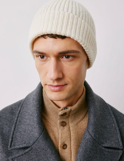 Beige wool and cashmere beanie