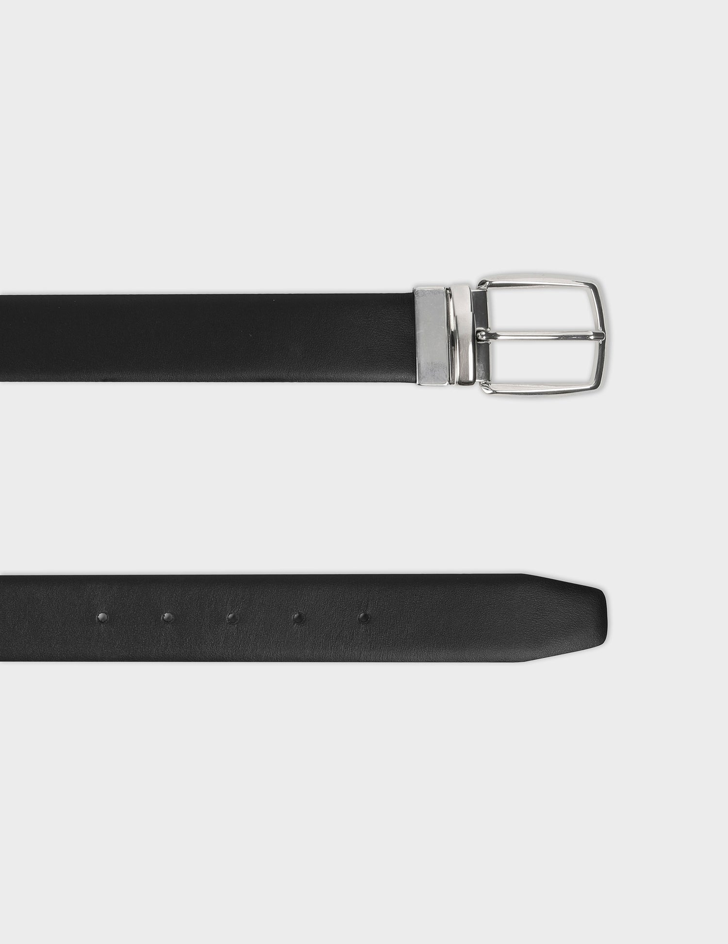 Reversible belt in black smooth leather and brown grained leather