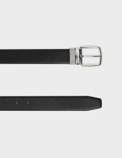 Reversible belt in black smooth leather and brown grained leather