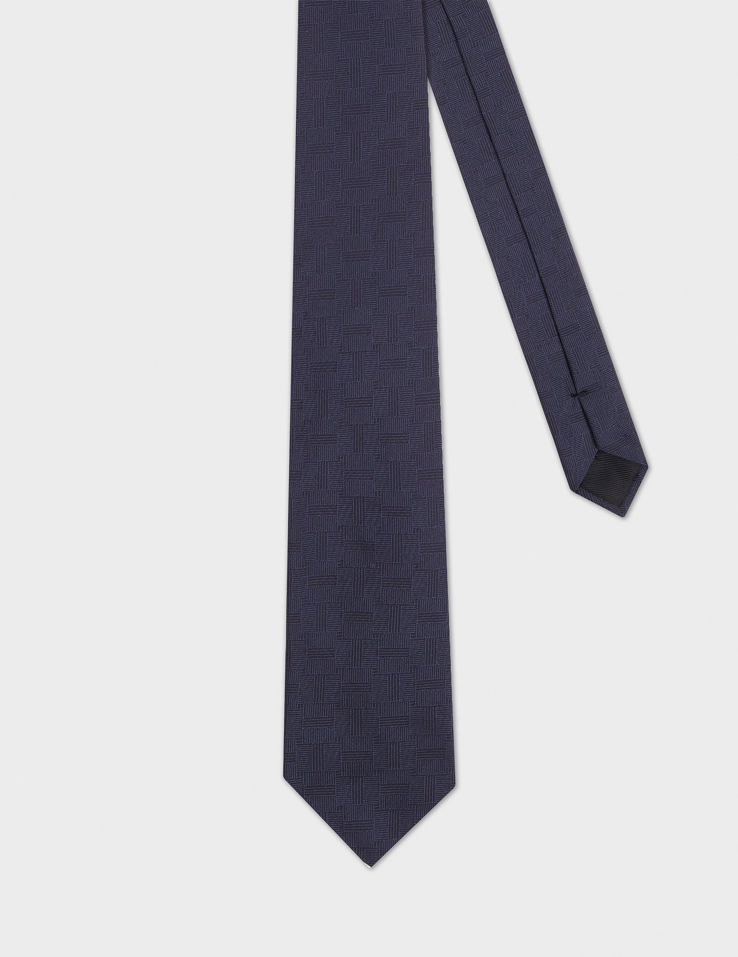 Navy geometric patterned jacquard tie