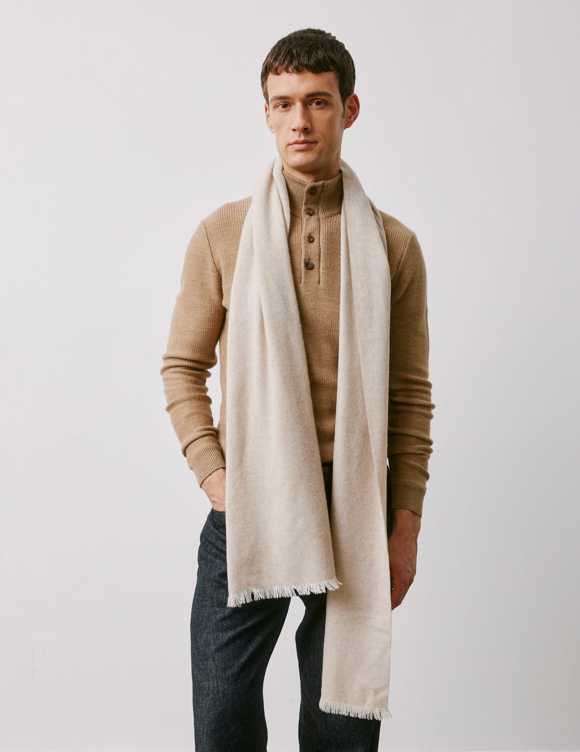 Beige wool twill scarf