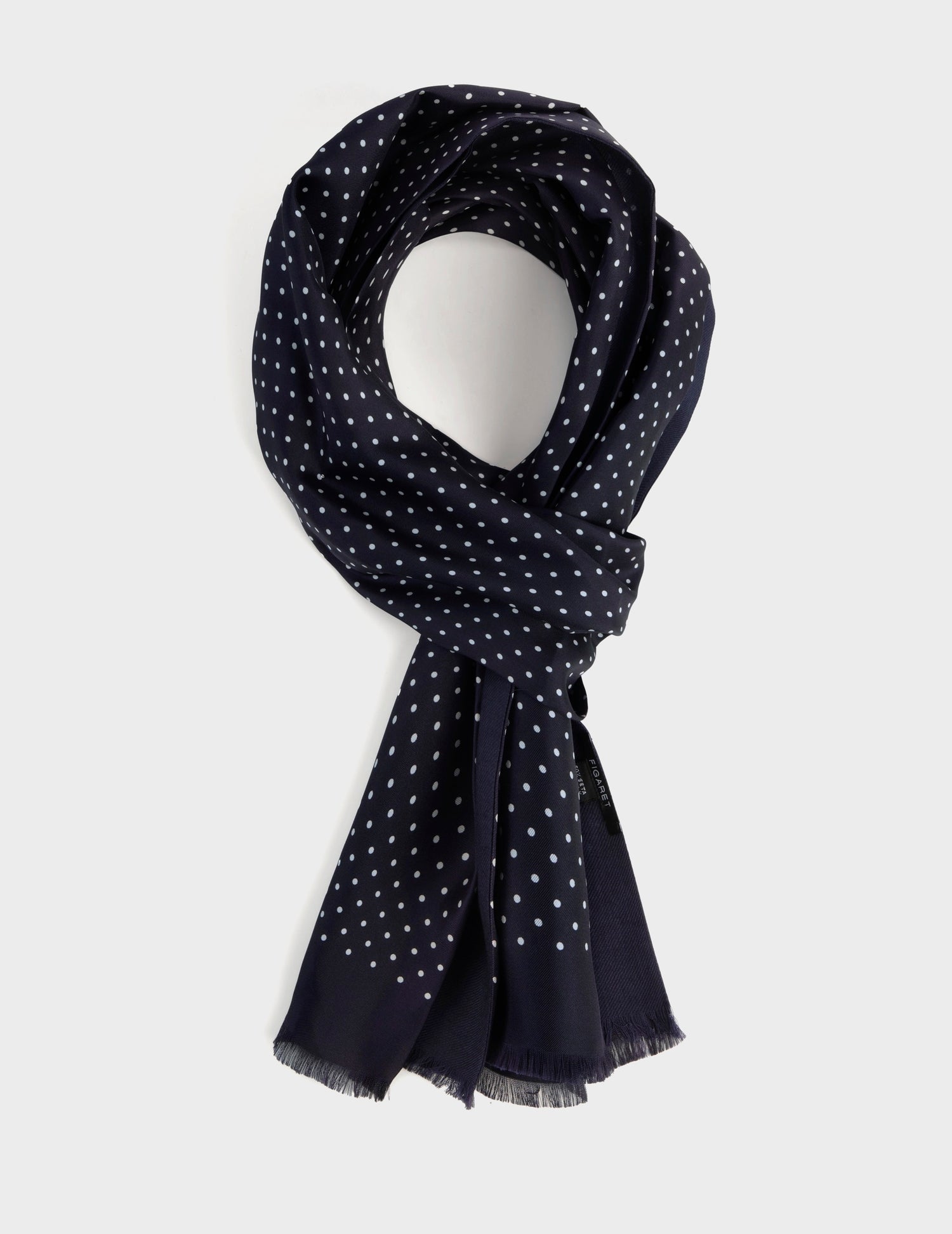 Navy polka dot silk twill scarf