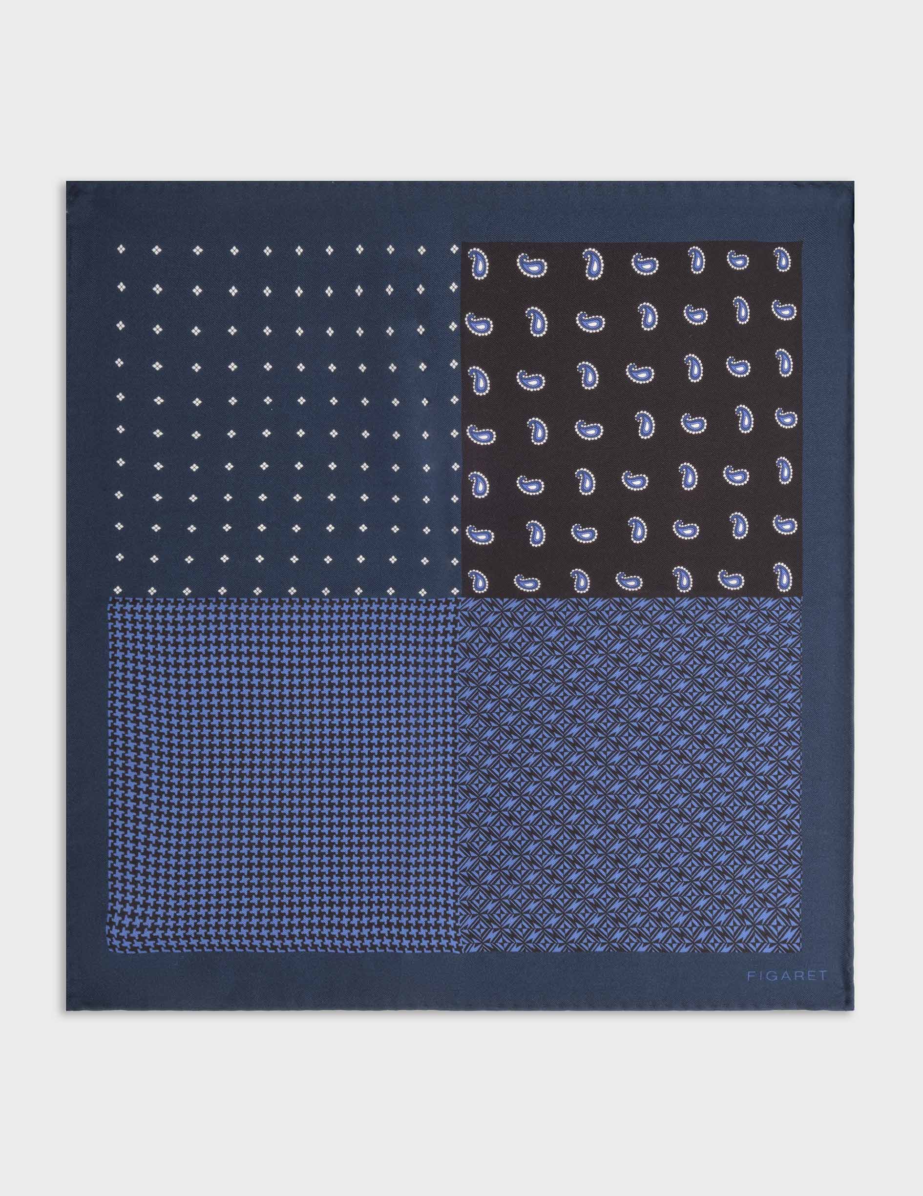 Navy patterned silk twill handkerchief