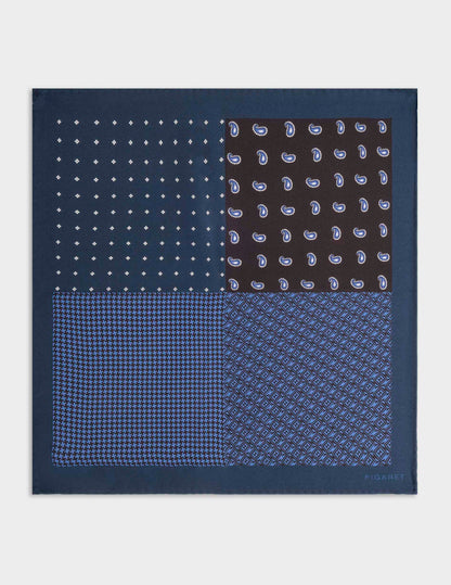 Navy patterned silk twill handkerchief