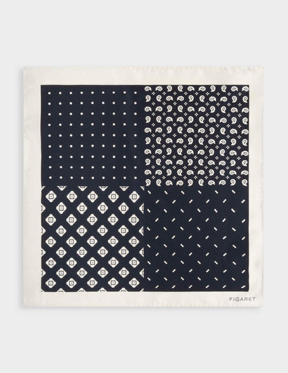 Navy patterned silk twill handkerchief