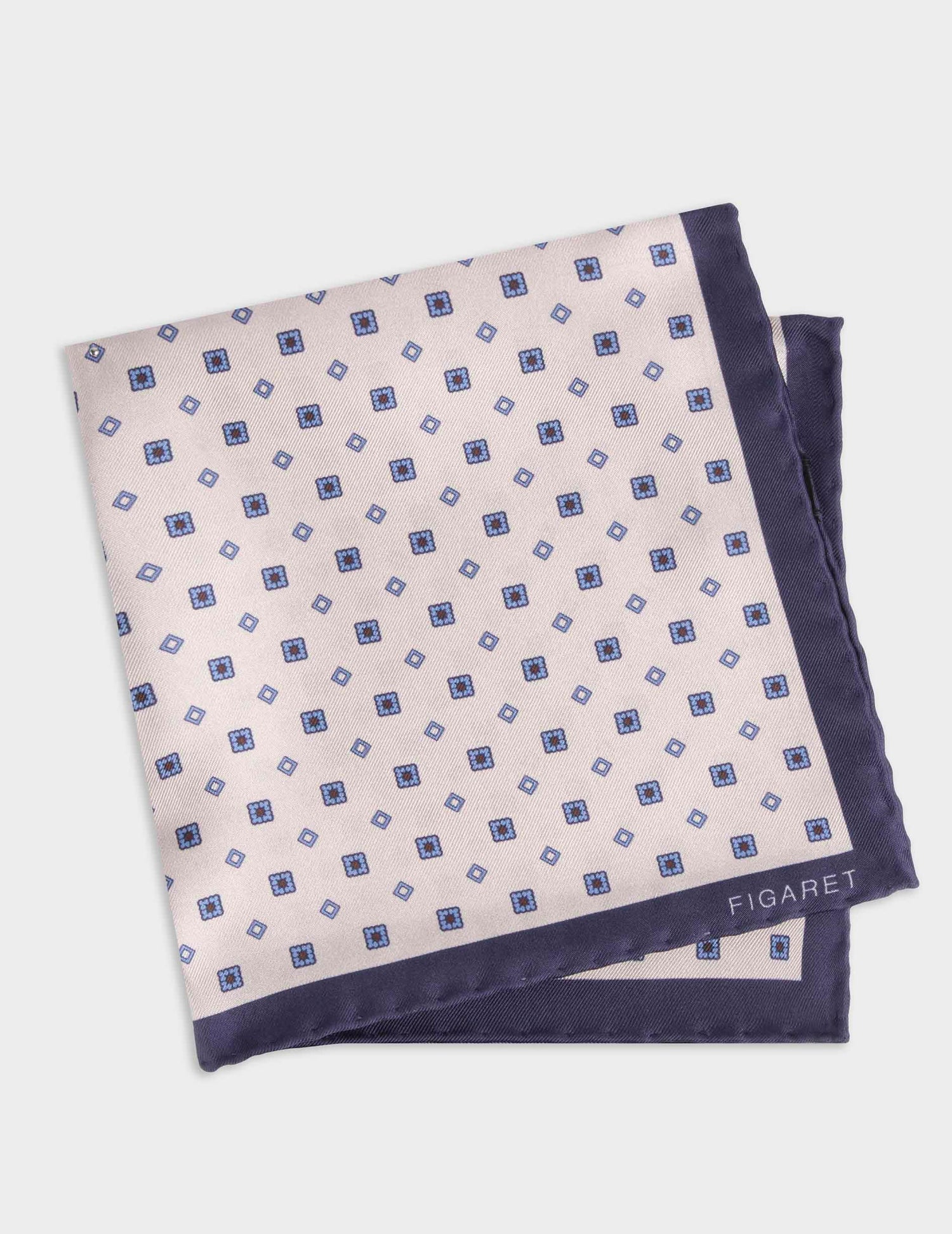 Blue square patterned silk twill handkerchief