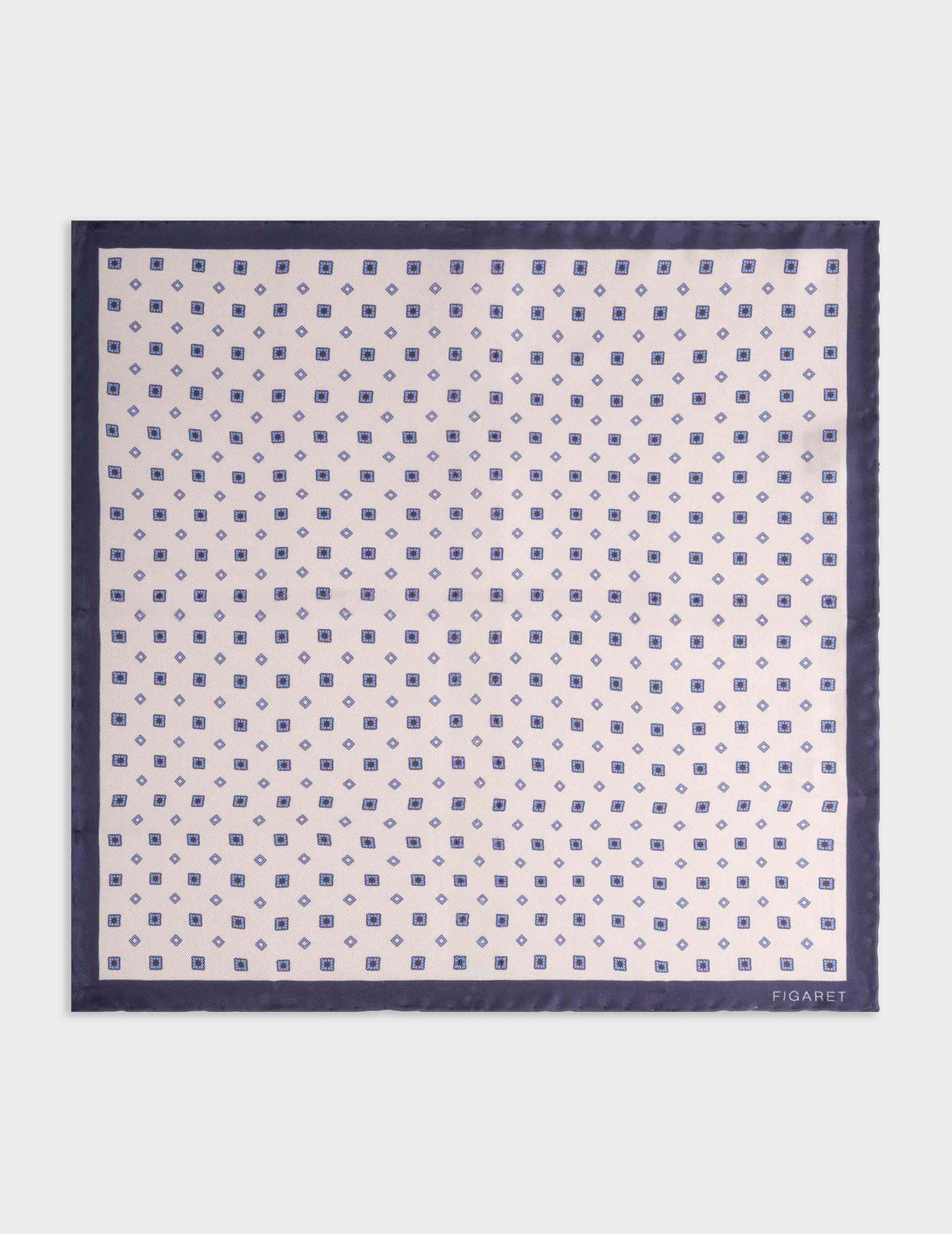 Blue square patterned silk twill handkerchief