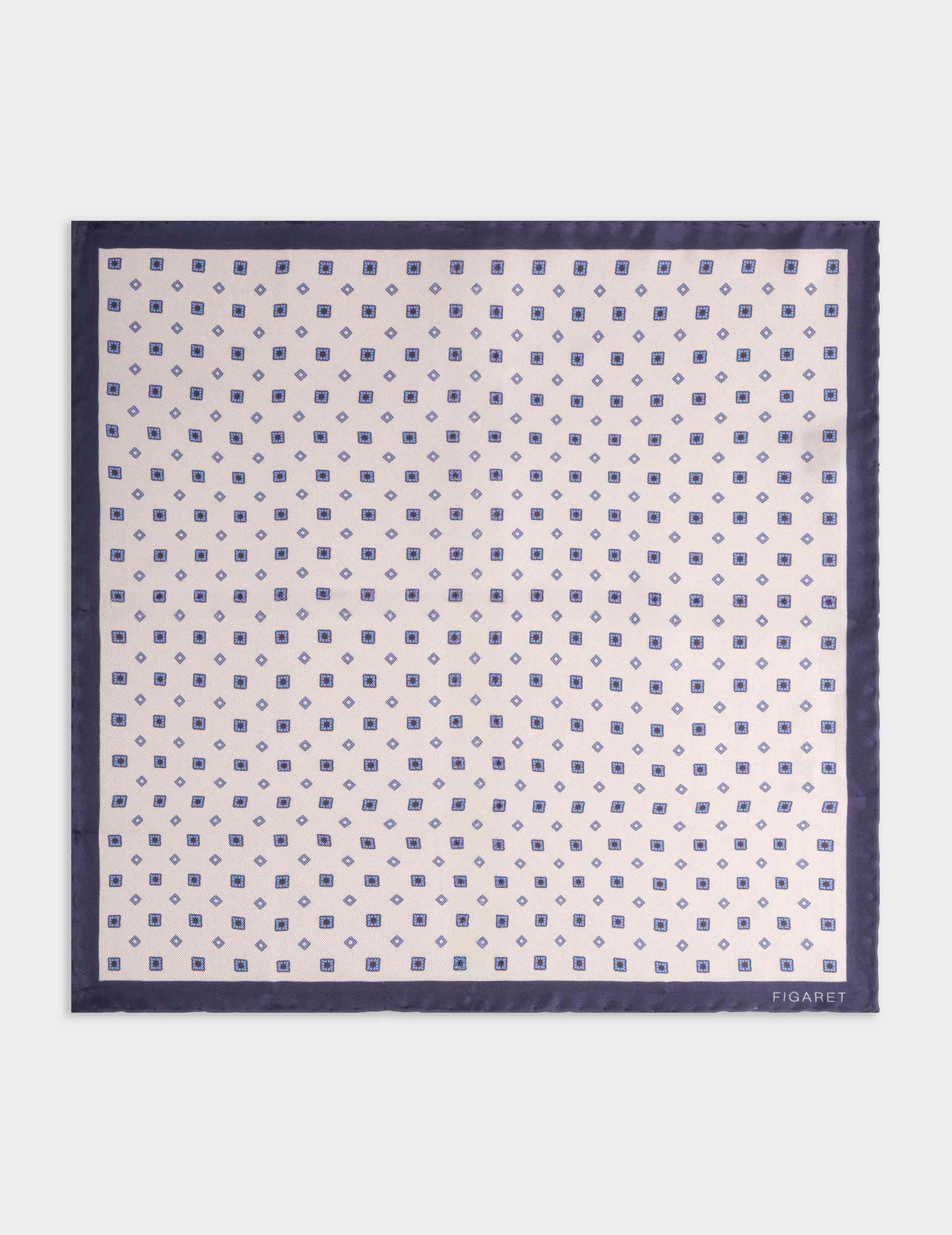 Blue square patterned silk twill handkerchief