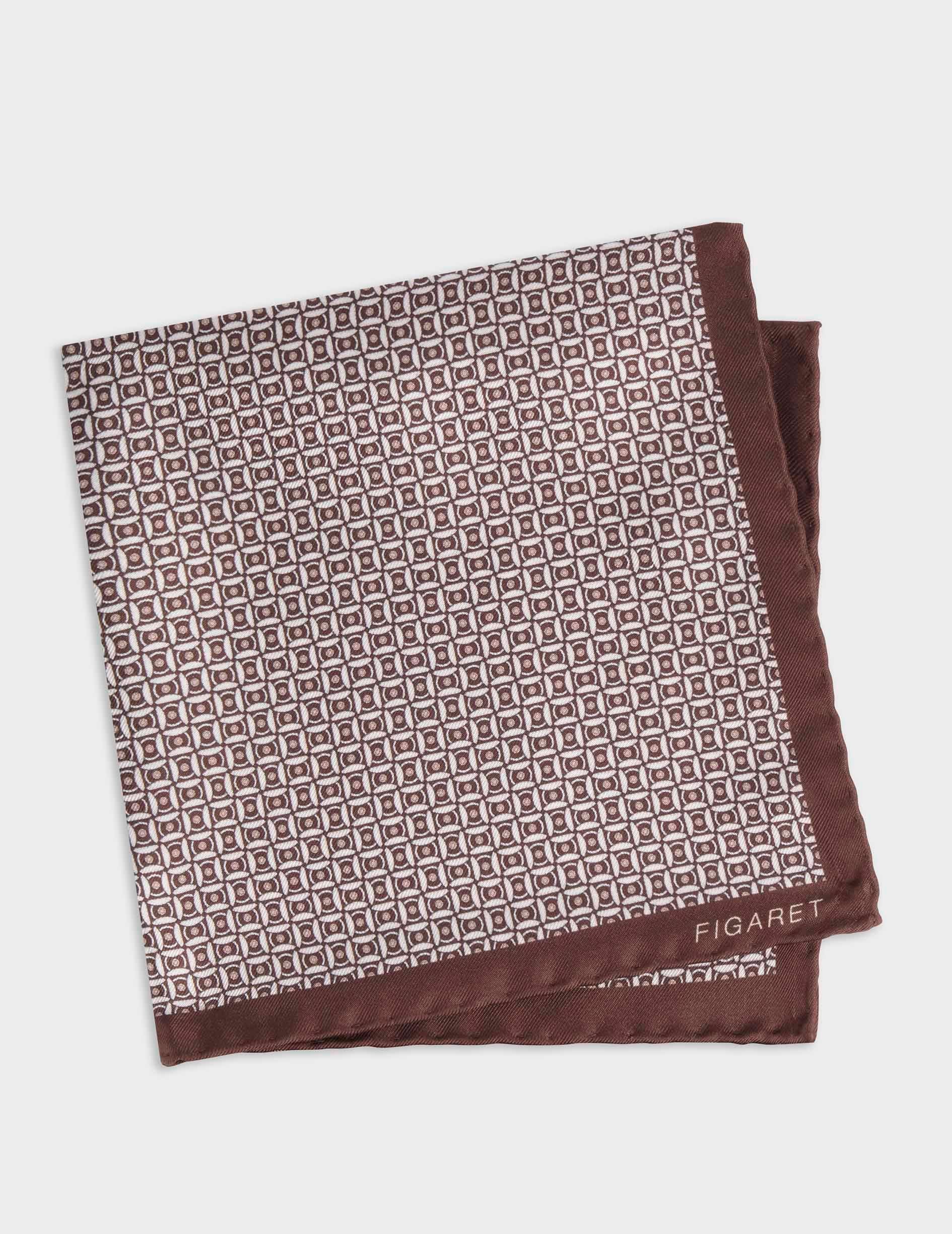 Brown patterned silk twill handkerchief