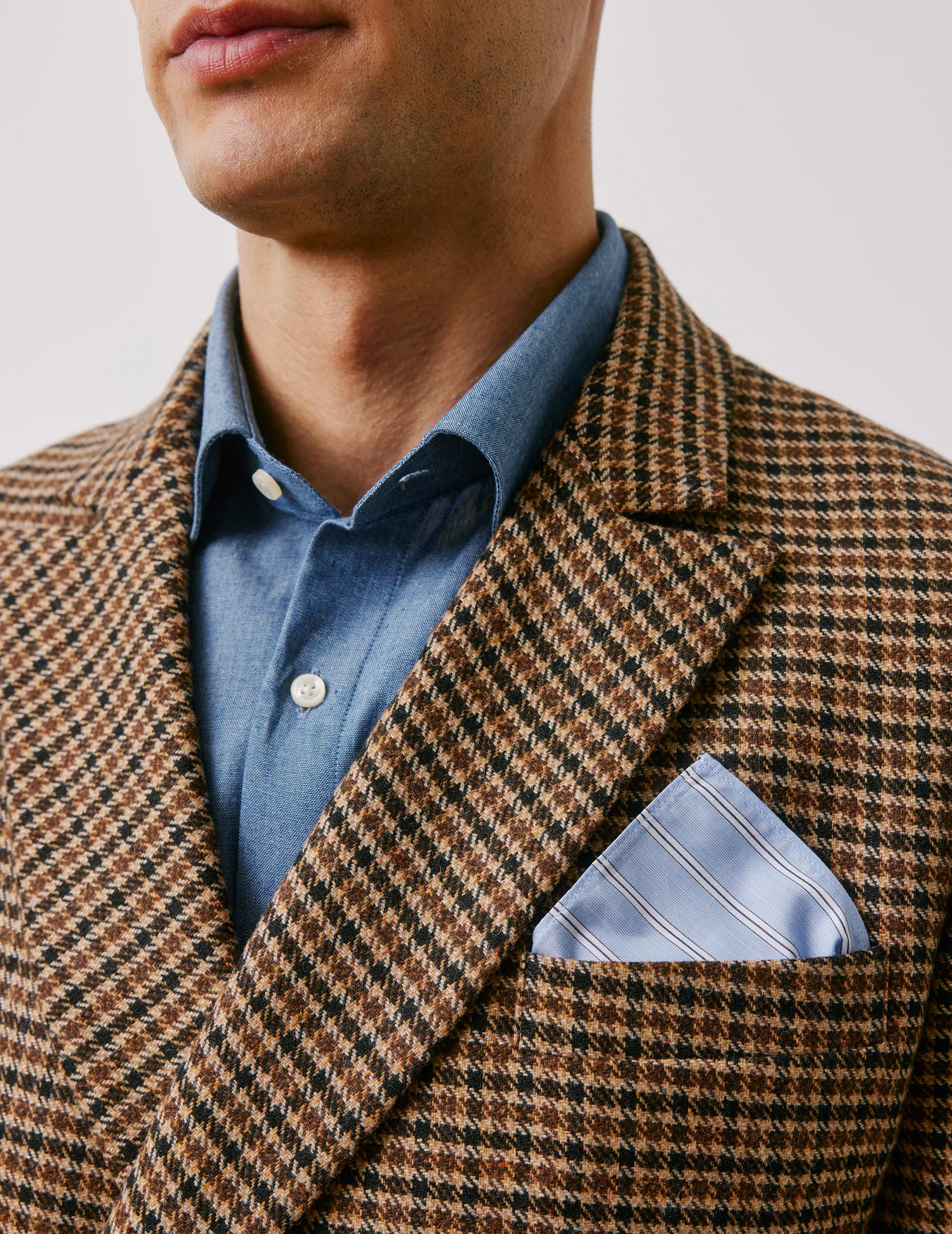 Luigi blue striped pocket square