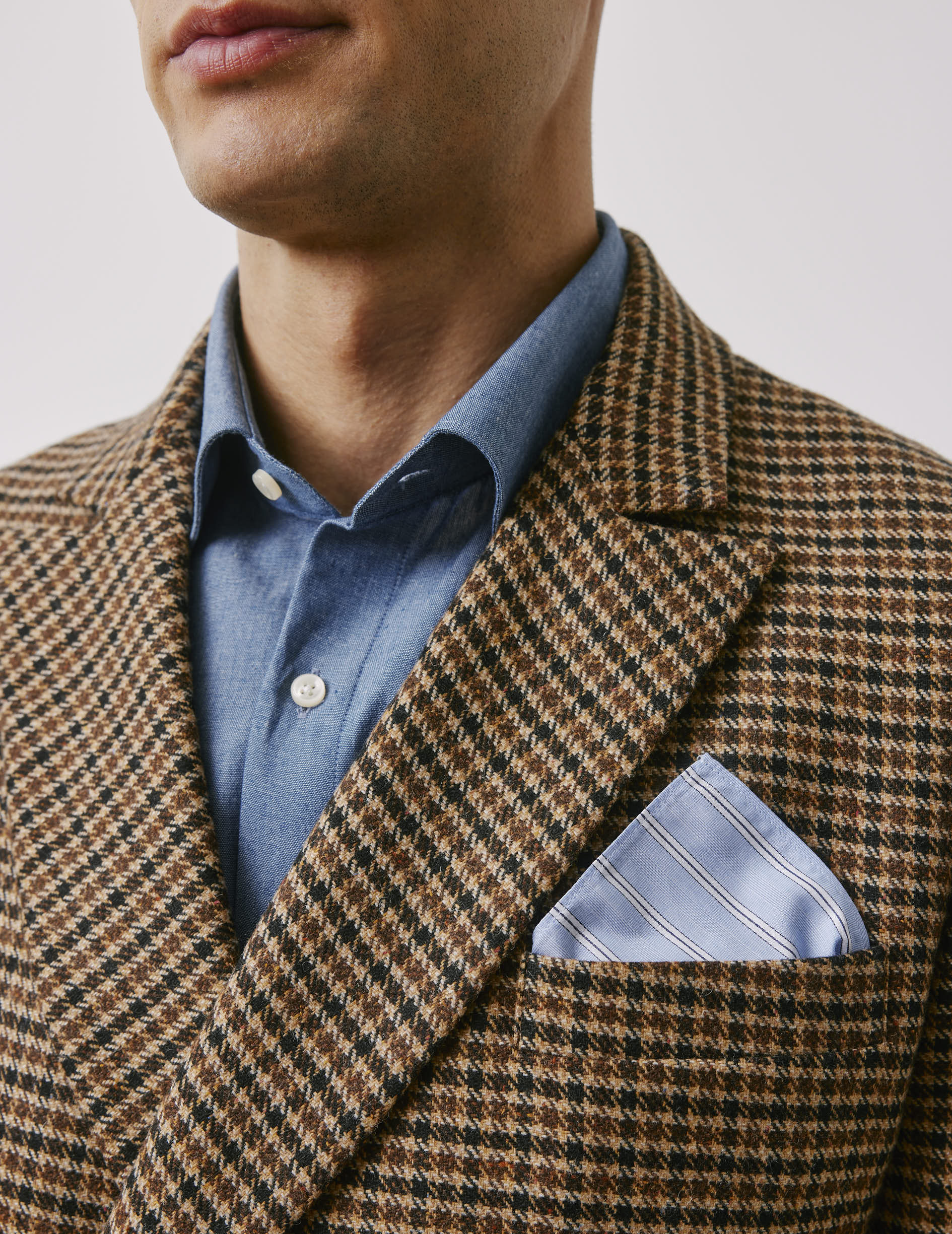 Luigi blue striped pocket square