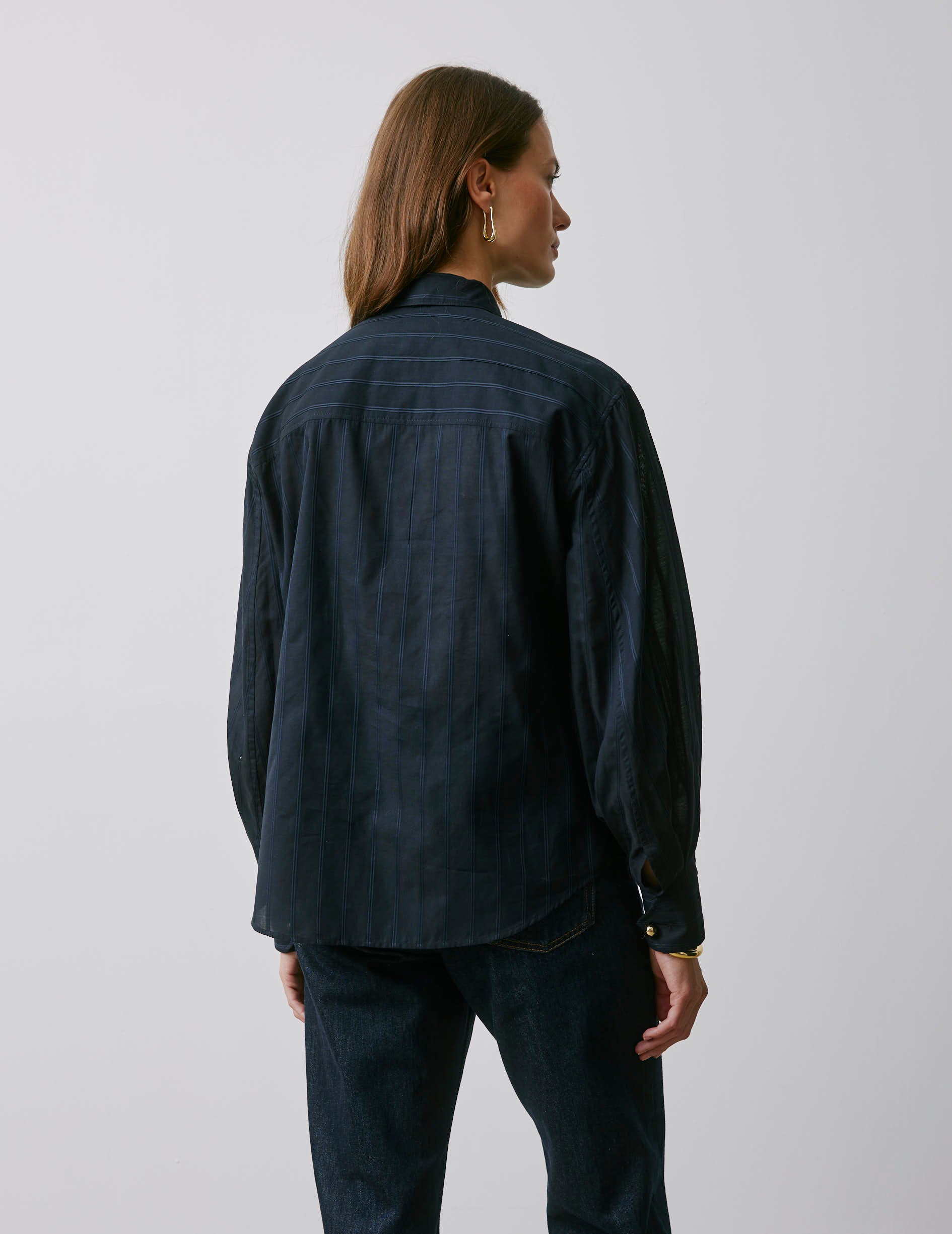 Ortensia navy striped blouse - Pleated - Shirt Collar