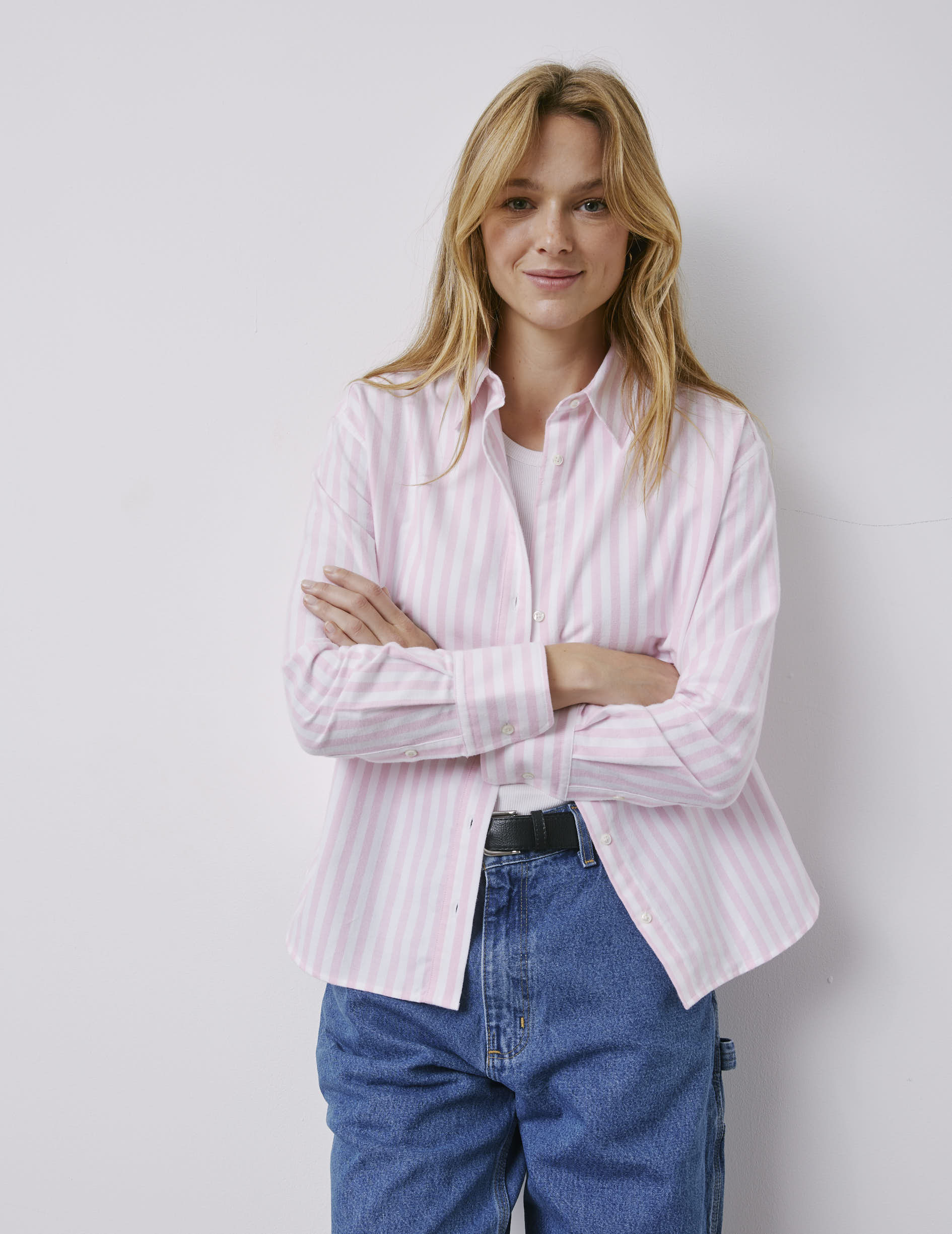 Ambre pink striped shirt - brushed oxford - Shirt Collar